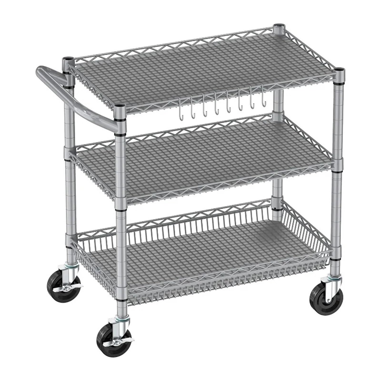 Chariot de rangement Carro rodante de 3 niveles for trabajo pesado, carro utilitario con ruedas, carro de almacenamiento de cocina, organizador de carro de Metal con estantes ajustables Chariot de ran
