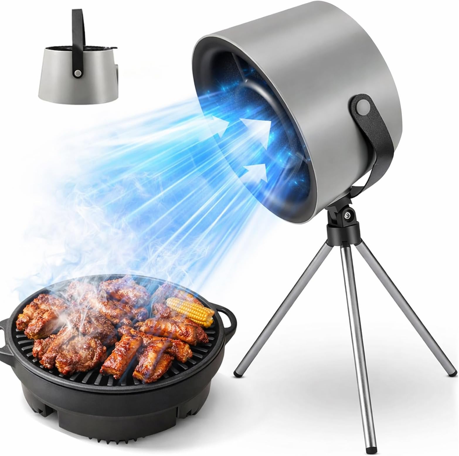 Portable Kitchen Cooker Hood Extractor Fan, No Installation Mini Vent Hood with Detachable Tripod & Hanging Rope 3-Speed Quiet Space-Saving for Apartment RV Camping Student Dorm Outdoor & Indoor BBQ