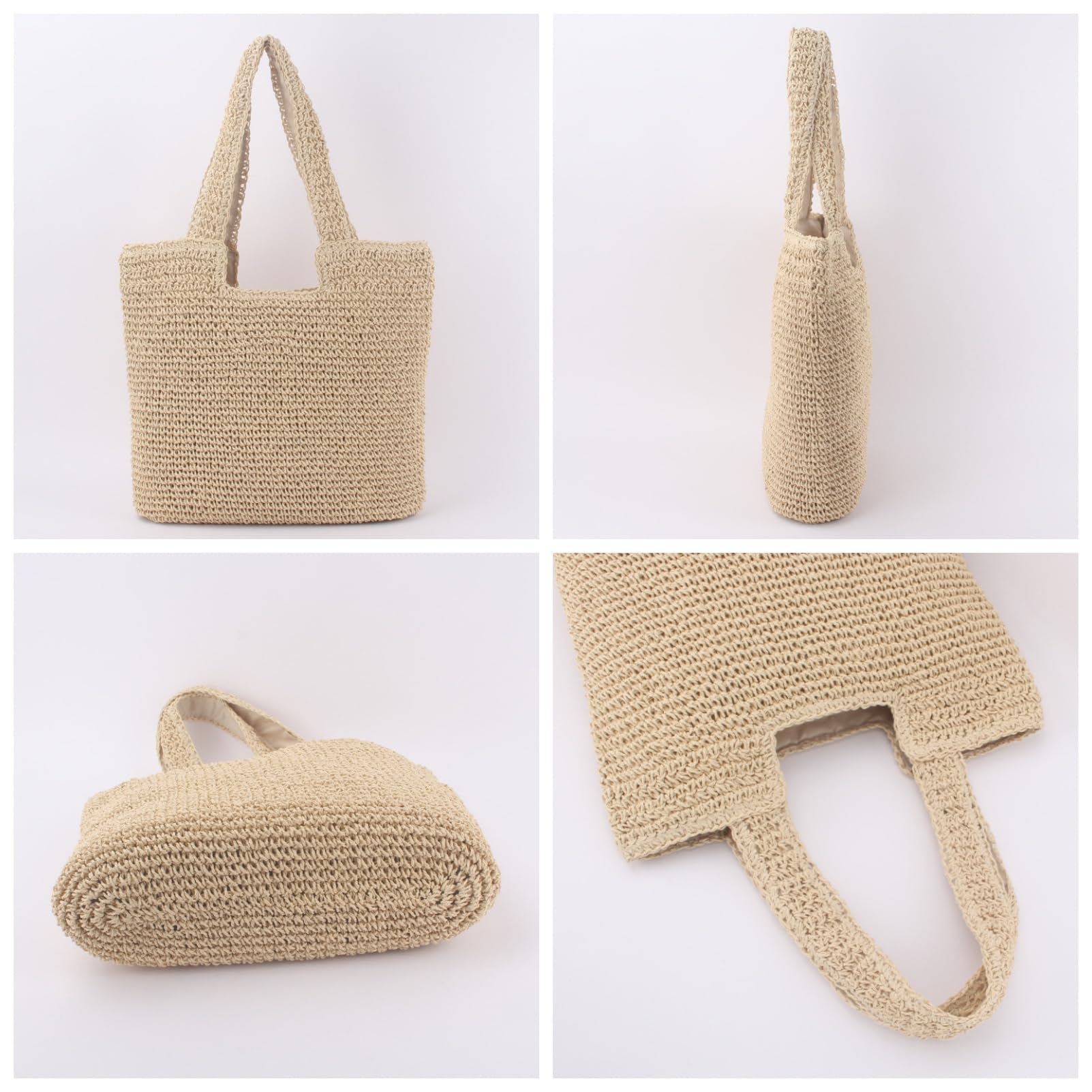 Set di cappello di paglia e borsa da donna, UPF 50+, cappello estivo a tesa larga, con borsa da spiaggia, pieghevole, set da viaggio per le vacanze