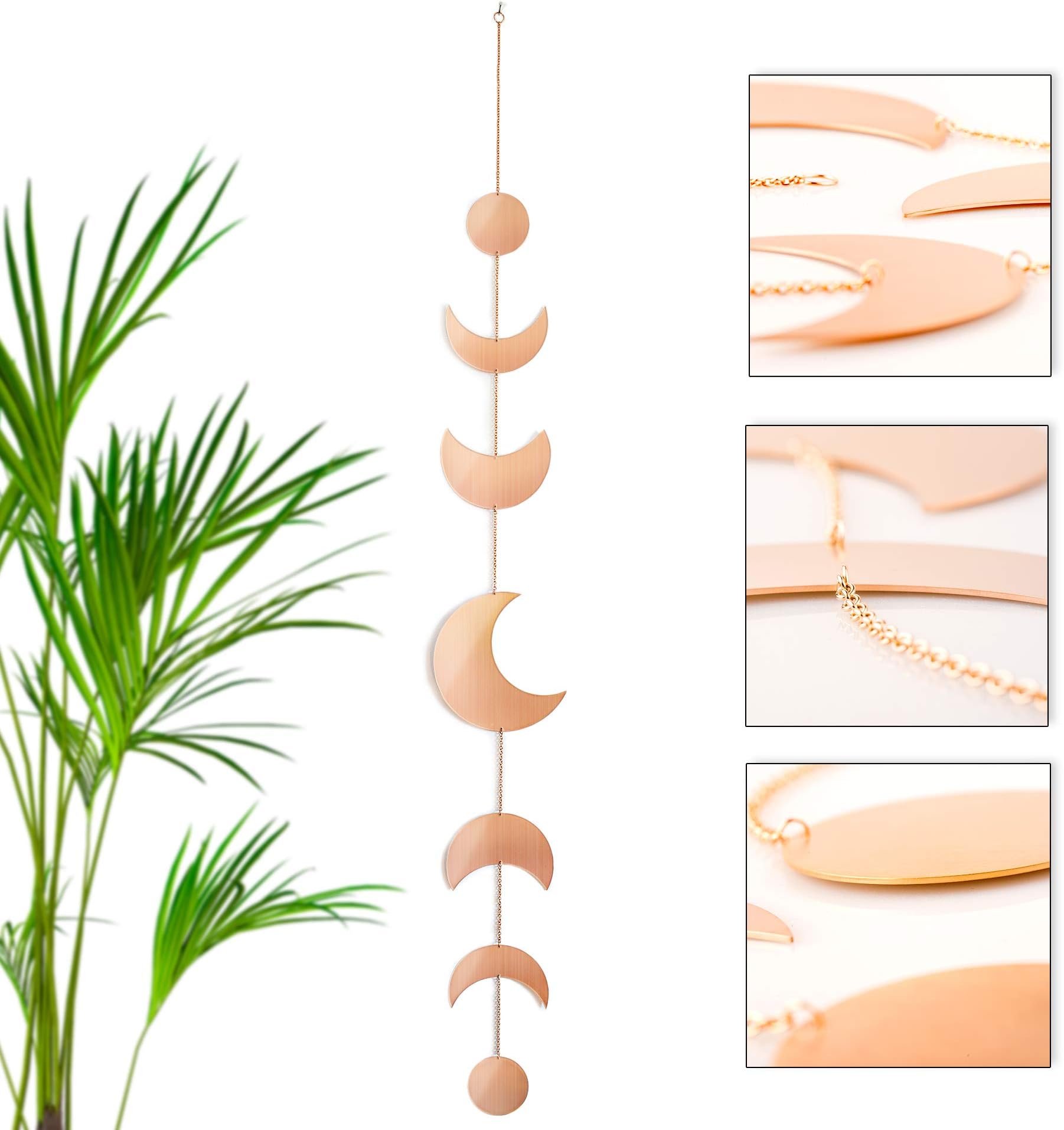 30 Inch Moon Phases Wall Art - Hanging Boho Room Decor - Bohemian Vertical Rose Gold Decor - Best for Bedroom, Kitchen, Dorm, Gift Set