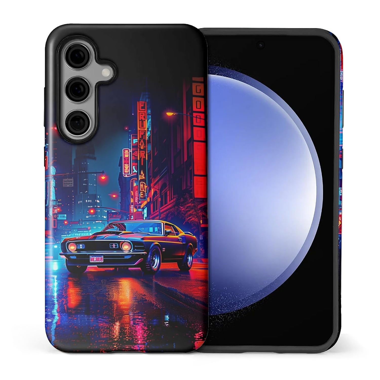 Bvkilrvc for Samsung Galaxy S25 Case, Night City Cars Pattern Print Matte Phone Case Funny Liquid Silicone Case Impact Resistant Anti-Scratch Shockproof Protective Cover