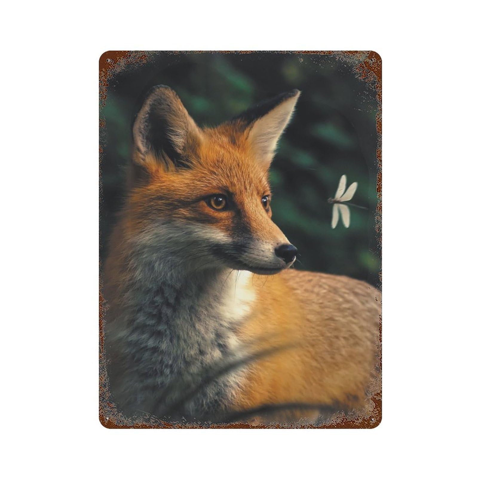 The Fox And Dragonfly Vintage Metal Tin Sign 15.7"x11.8", for Cafe, Home Bar And Lounge Decor, Vintage Wall Decor