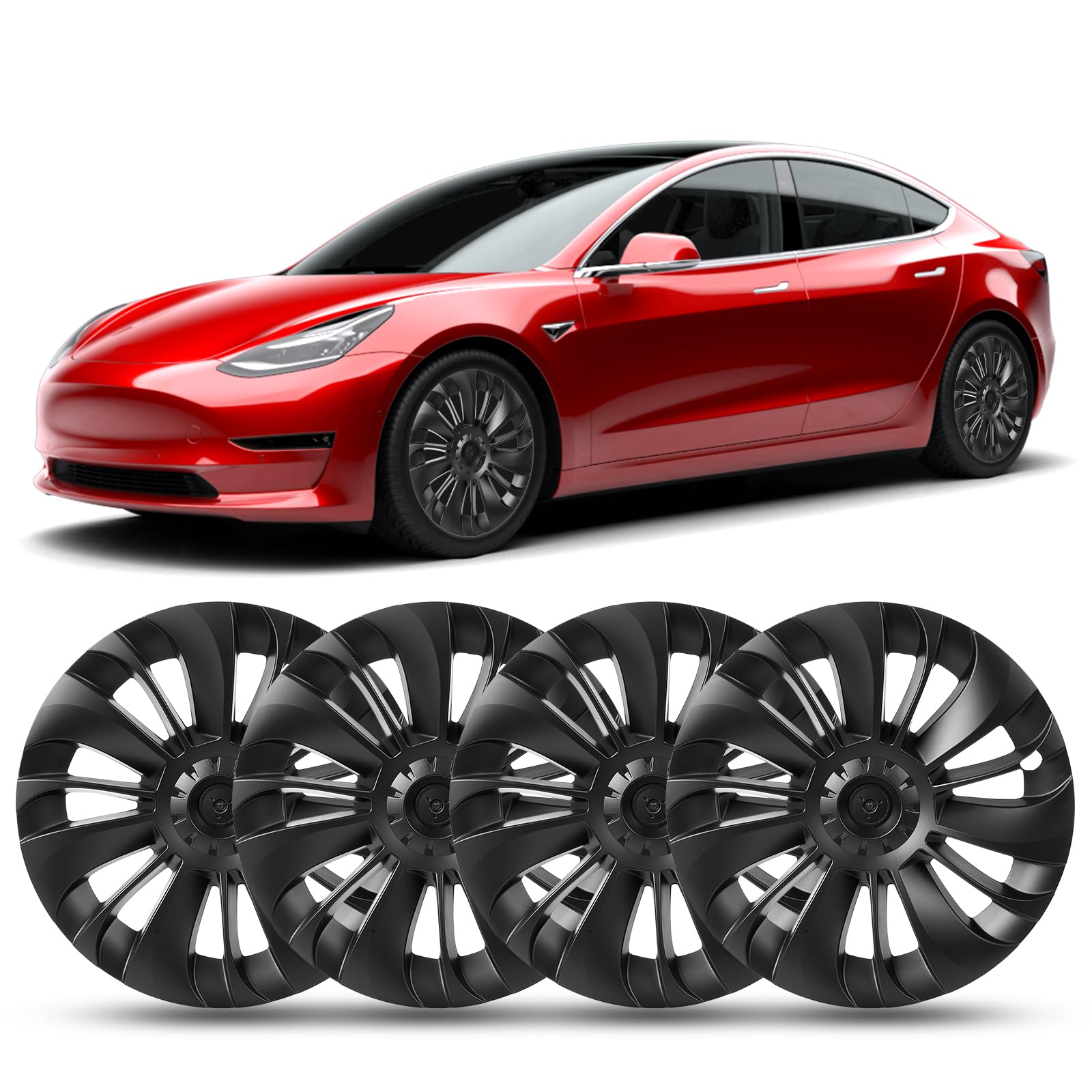 Partol 4PCS for Tesla Model Y Wheel Covers 19 Inch Hubcaps Replacement ABS Wheel Cover Rim Protector Kit Compatible with Tesla Model Y Accessories 2018 2019 2020 2021 2022 2023