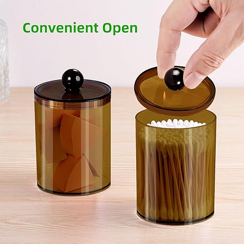 Miniatura 4 de Paquete de 4 soportes Qtip para boticario, dispensador de bolas de algodón, tarros de baño con tapas para algodón redondo, hisopo de algodón,