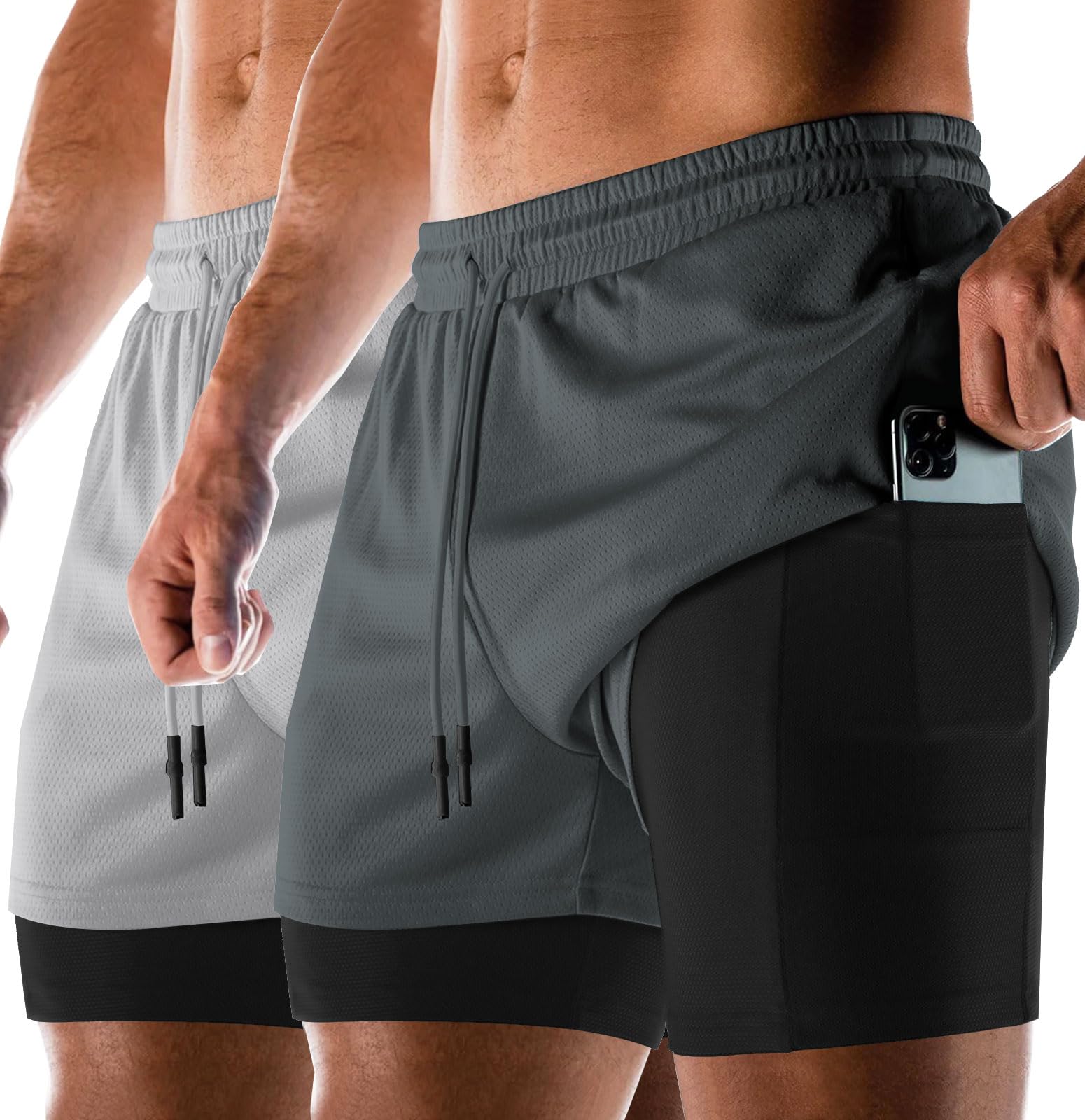 AolesyMen’s 2 in 1 Running Shorts, Workout Gym Athletic Shorts for Men Quick Dry Lightweight Training Shorts with Pockets