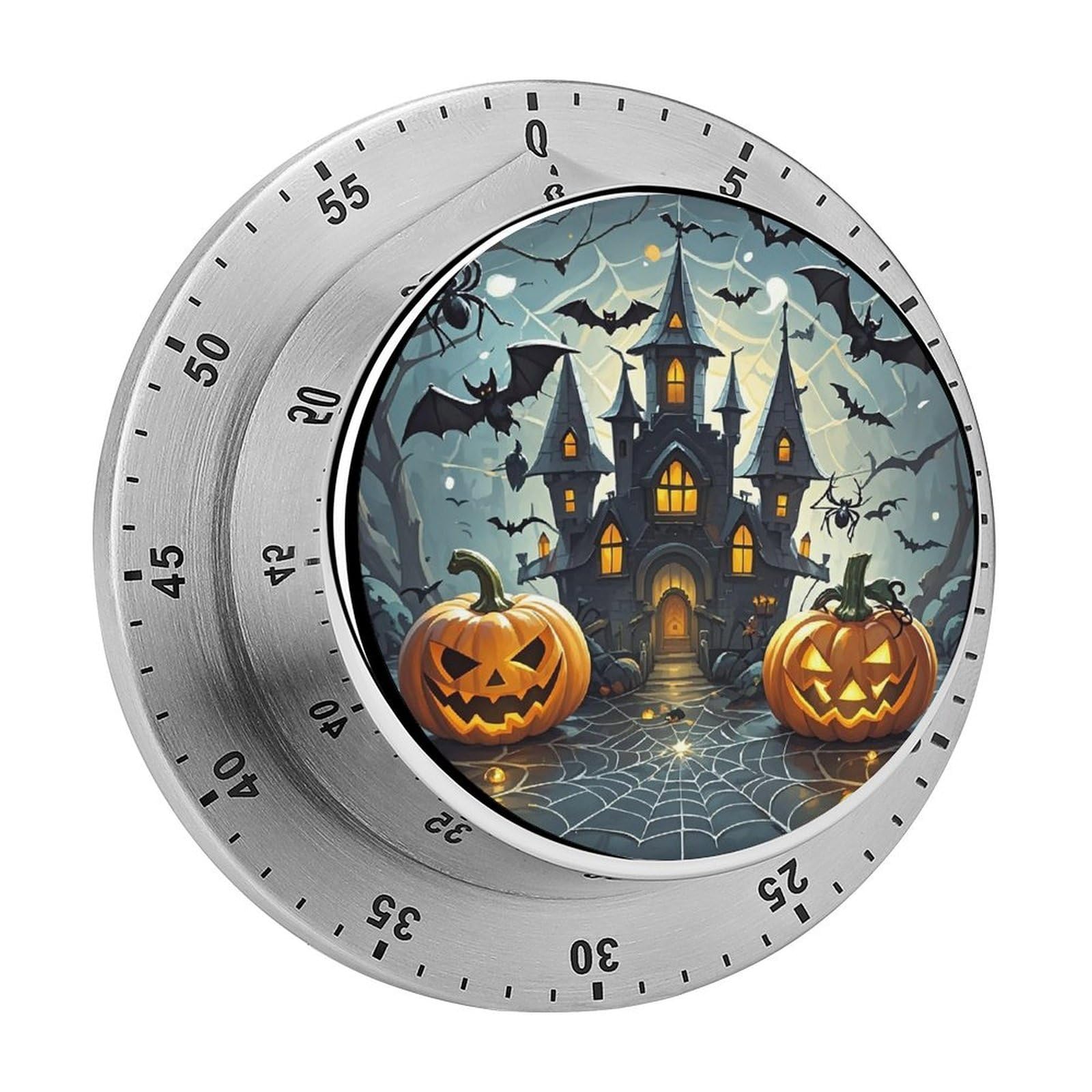 Pumpkin Lantern Castle Timer with Loud Alarm Precision 60 Minute Wind Up Timer Portable Manual Countdown Timers Exquisite Stainless Magnetic Kitchen Timers for Cooking Chef Clock