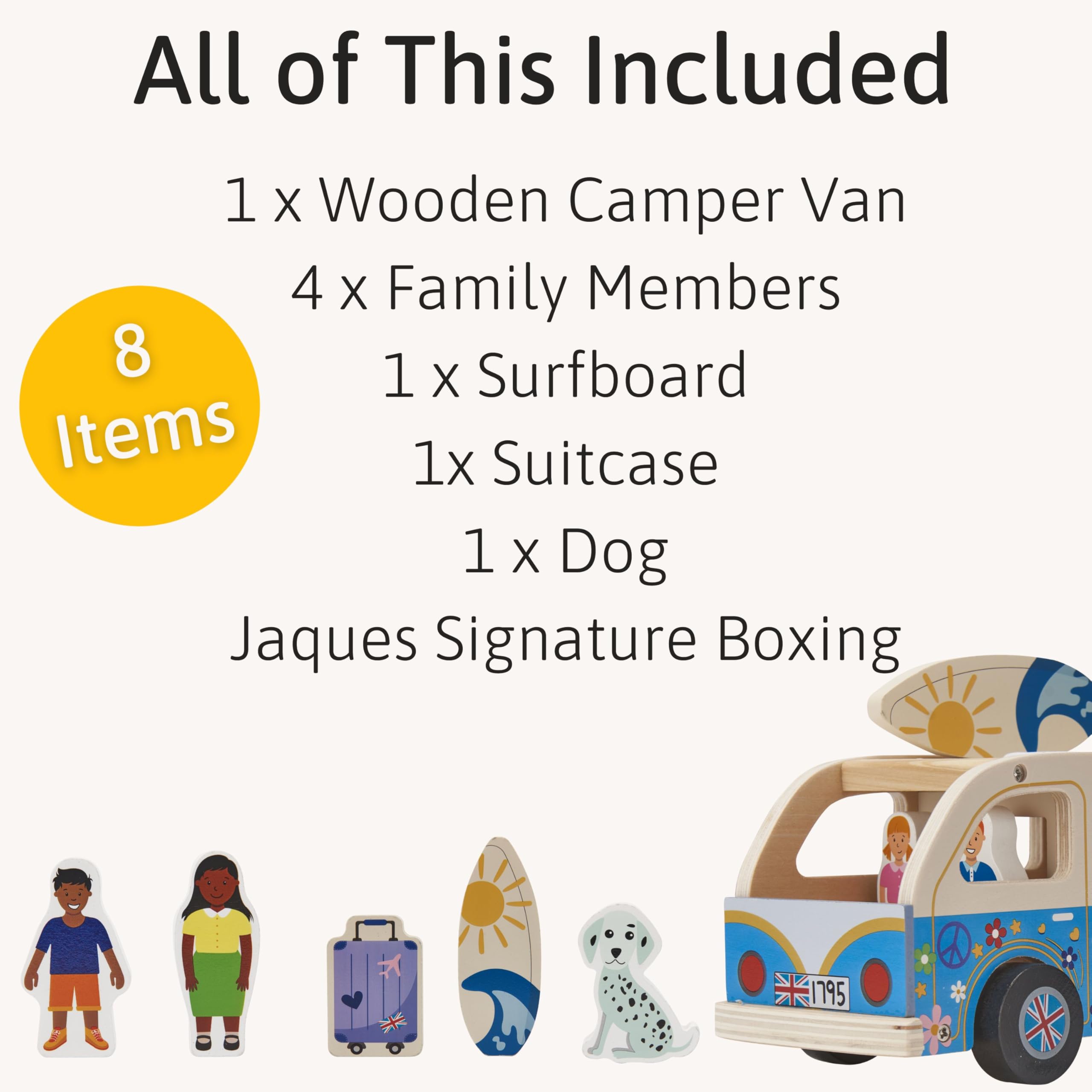 Jaques of London Wooden Camper Van Toy, 8.9 cm (W) x 22.4 cm (L) x 10.5 cm (H) - Image 4