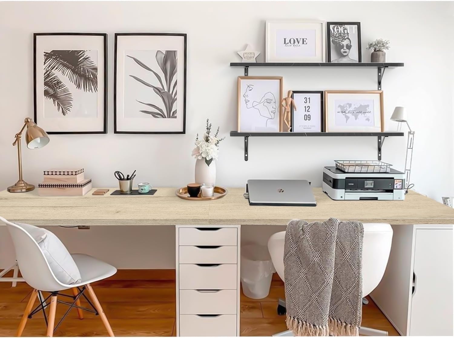 Kaboon Universal Tabletop 45"x20", Solid One-Piece Melamine Table Top, L-Desk Floating Desk DIY, Home and Office, Oak/Grey Tone