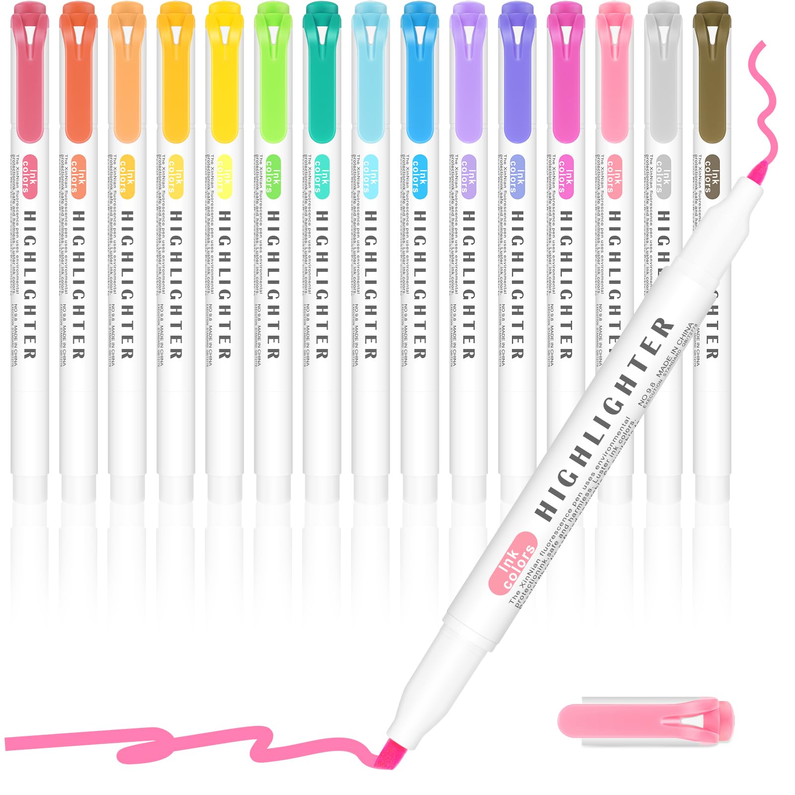 Dual Tip Fluorescent Highlighter Pens, 15 Colors Mild Highlighters, Quick Dry Broad & Fine Tip Markers & Highlighters for Adults & Teenagers Stationary Supplies (Starry Sky)