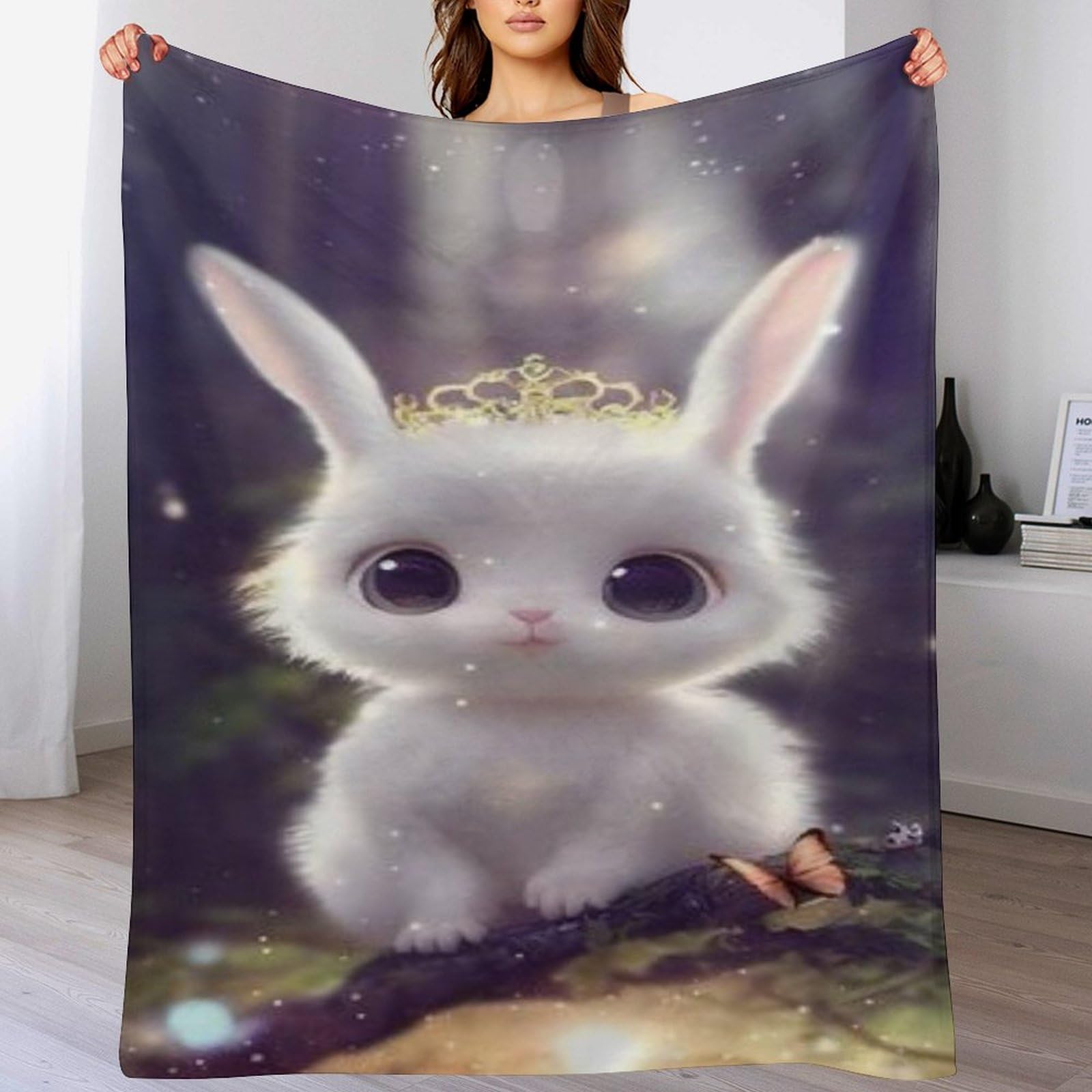 Couverture lapin en flannel chaude et douce pour lit et canapé de dimension 180x200cm