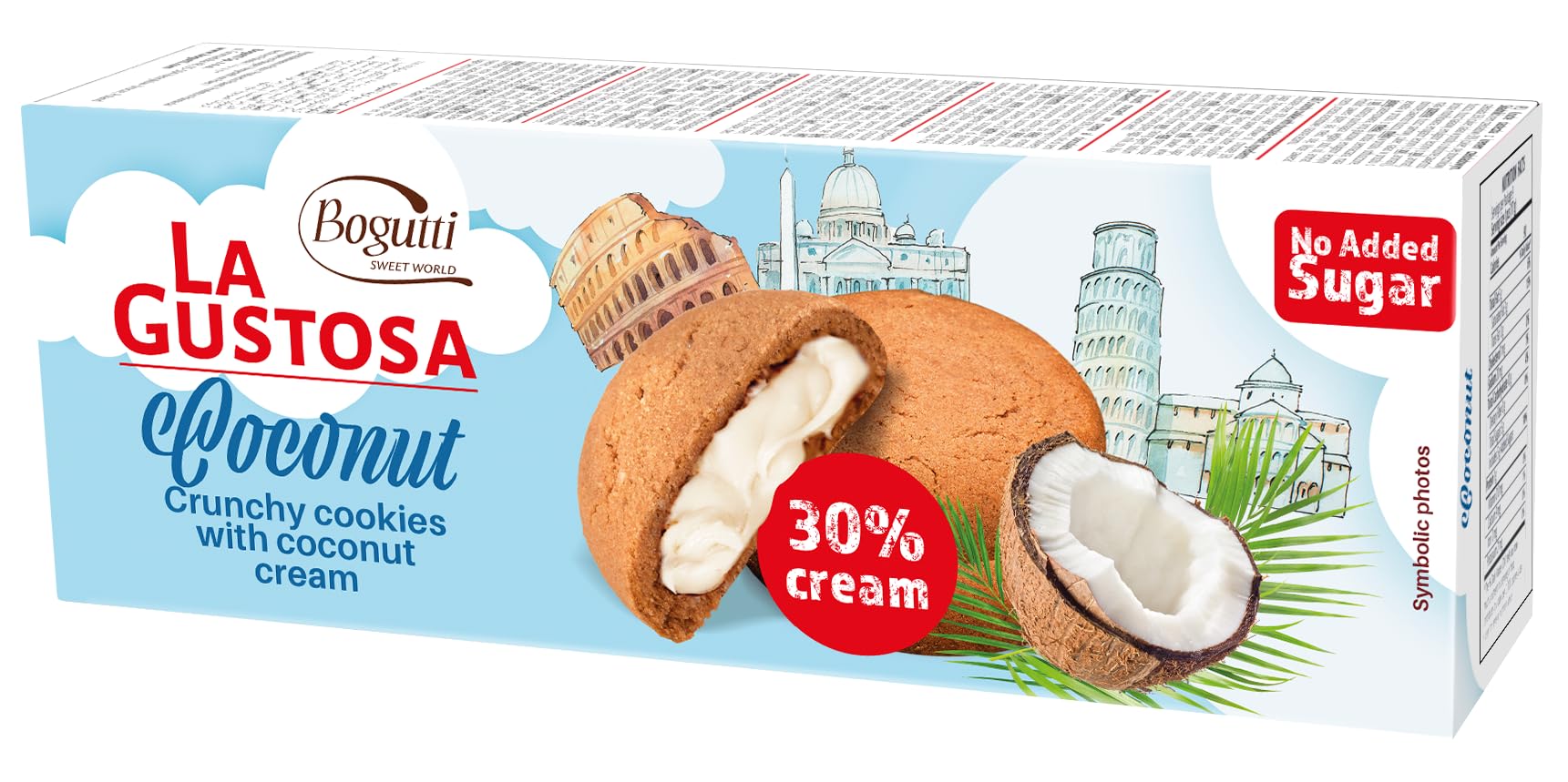 BOGUTTI LA GUSTOSA SUGAR FREE Coconut crunchy cookies with coconut cream 150GR BOX