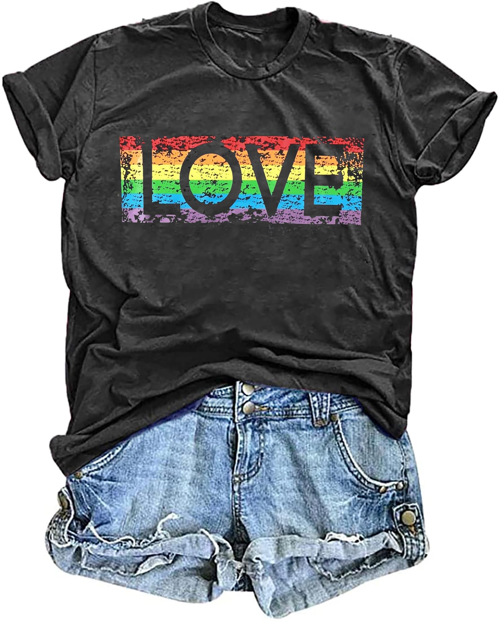 Pride T Shirts Women Rainbows Heart Graphic Tees Shirts LGBT Shirts Casual Short Sleeve Tops