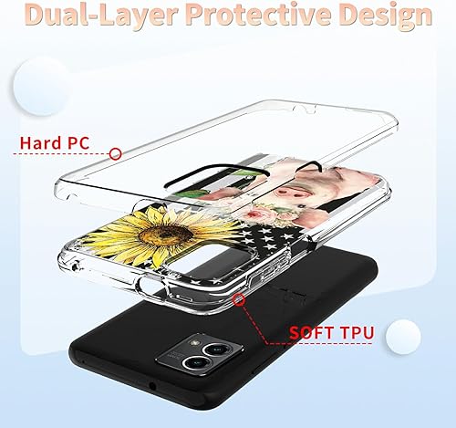 Miniatura 2 de Funda transparente para Moto G Stylus 5G 2023 con diseño de bandera de cerdo y girasol, parachoques transparente de TPU suave de doble capa + funda