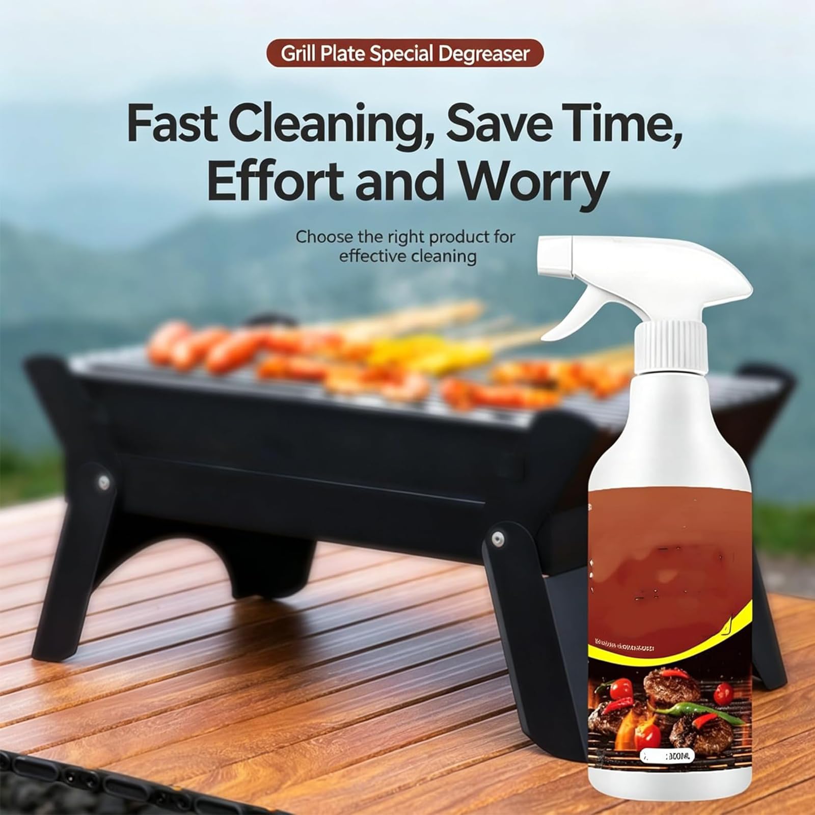 Potente sgrassatore per piastre, spray sgrassante per griglia ad azione rapida, 300 ml, detergente sgrassatore per griglia e gri-glia per barbecue, con spugna e asciugamano (3set)