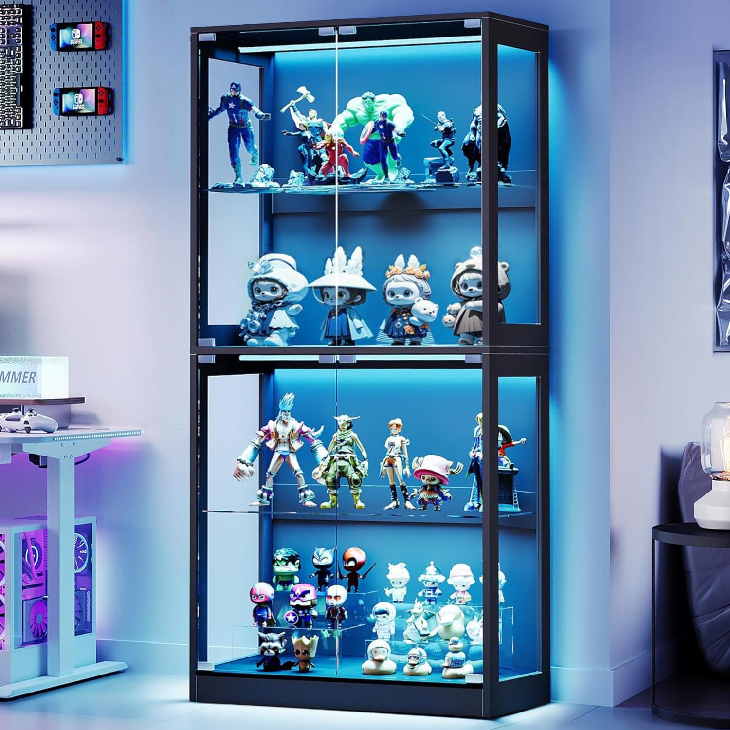 AMERLIFE 70 H x 32 W x 16 D Inch RGB Display Cabinet with Glass Shelves