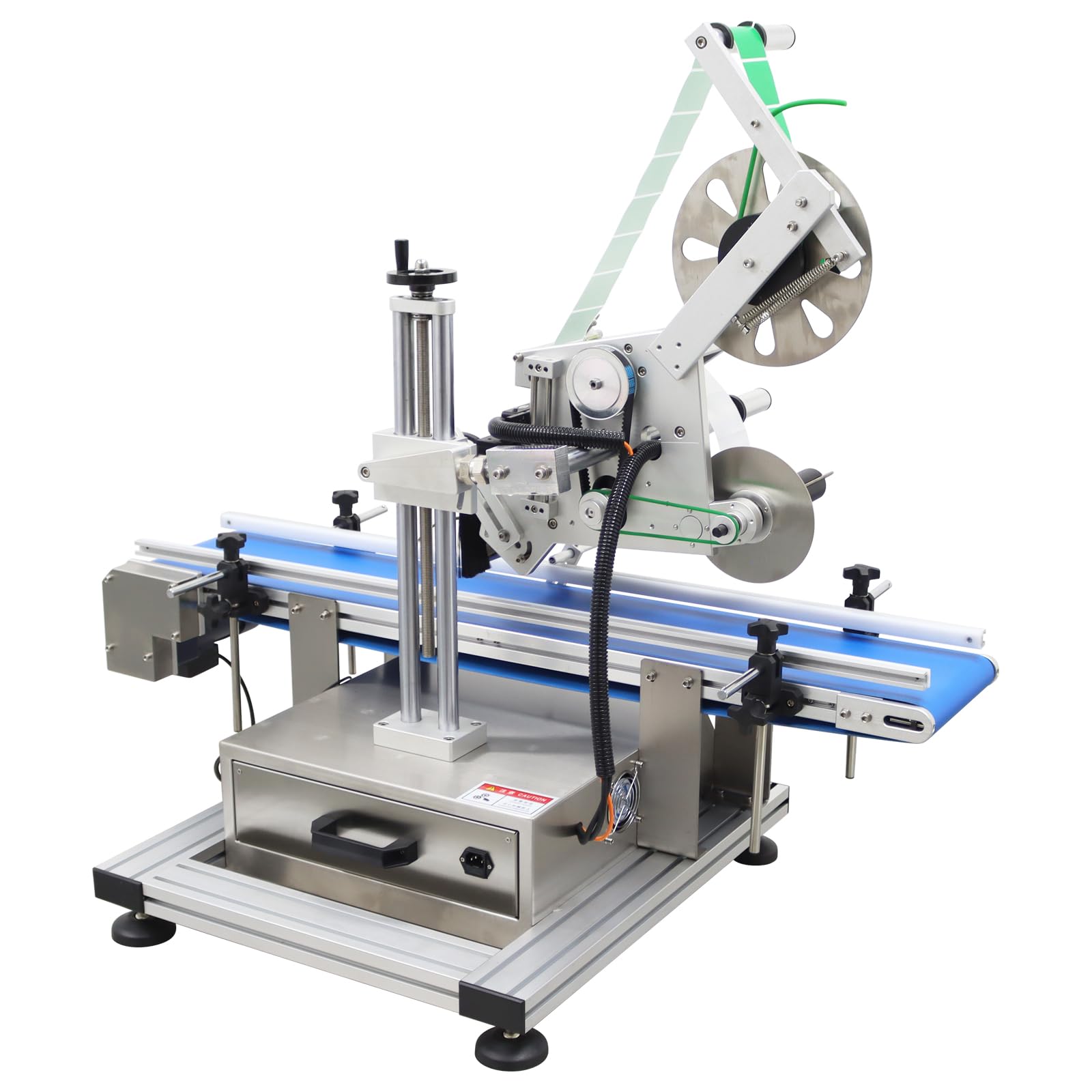 EQCOTWEA Fully Automatic Labeling Machine Label Applicator Flat Surface with Conveyor Belt Touch Screen 800W 110V/60HZ 25-50PCS/min LT-160 Series