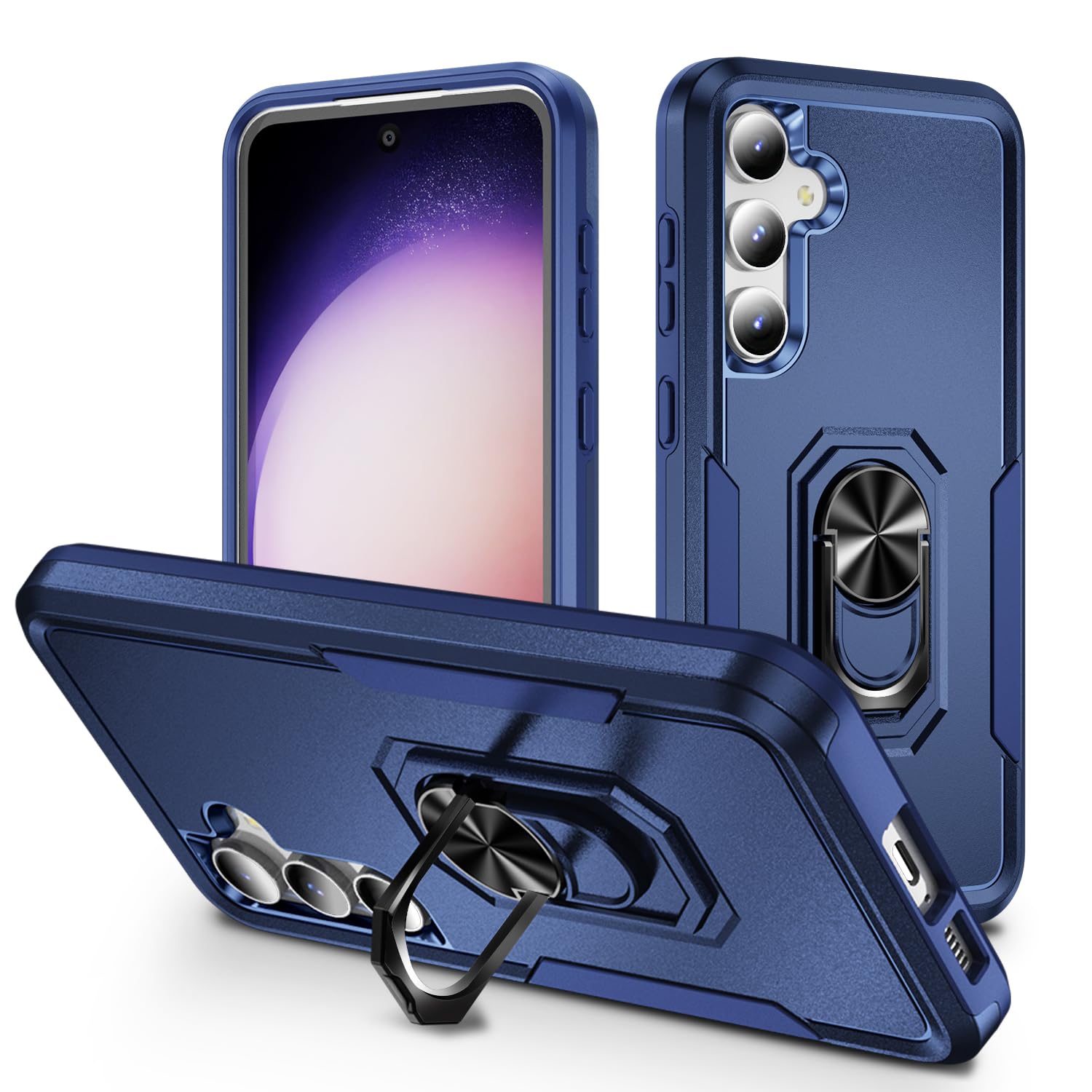 IXJYLCPC for Samsung Galaxy S23 FE Phone Case, with Rotatable Finger Ring Kickstand, Slim Fit & Drop-Proof, Full-Body Prot...