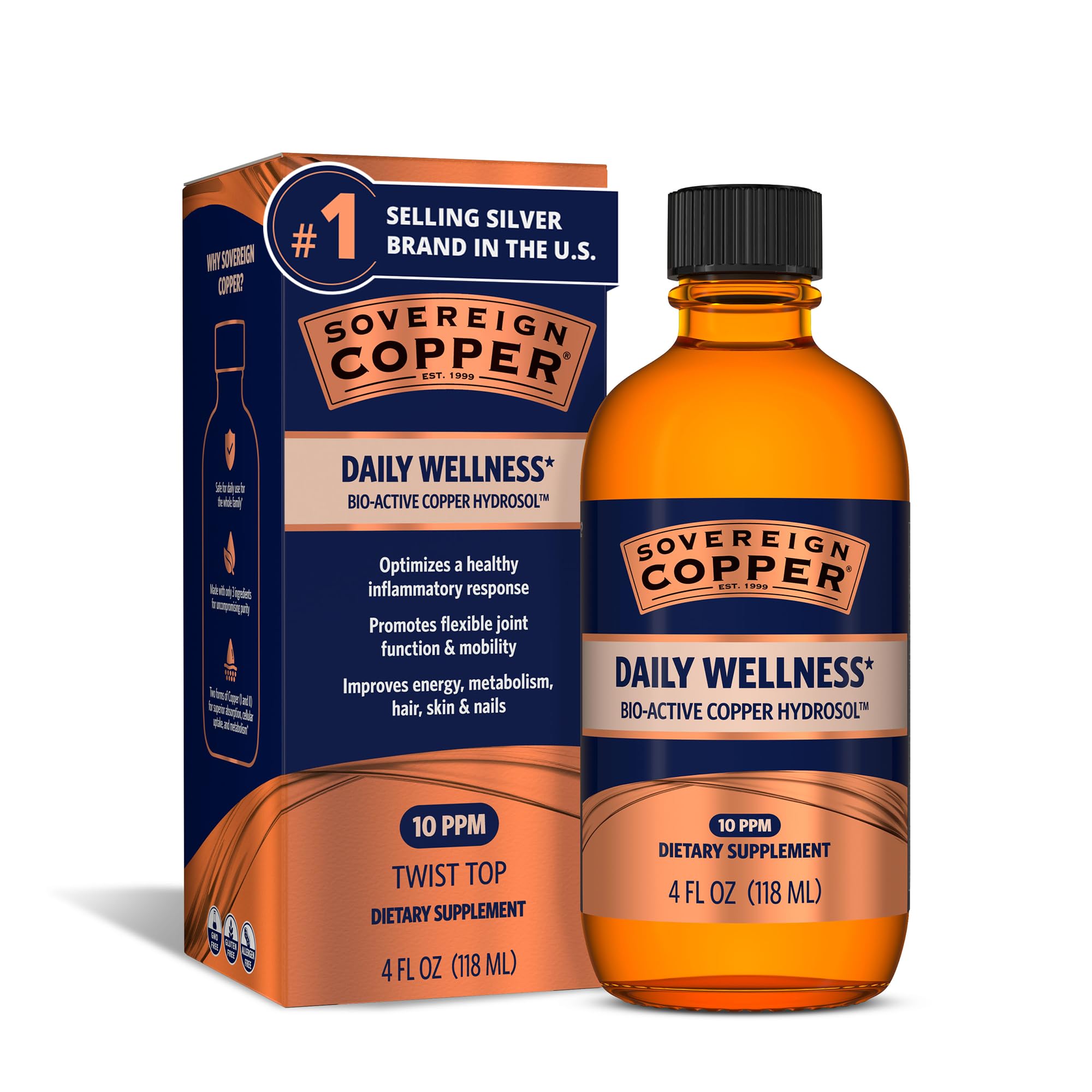 Sovereign Copper Bio-Active Copper Hydrosol, 4 fl oz (118 mL) 4 Fl Oz (Pack of 1)
