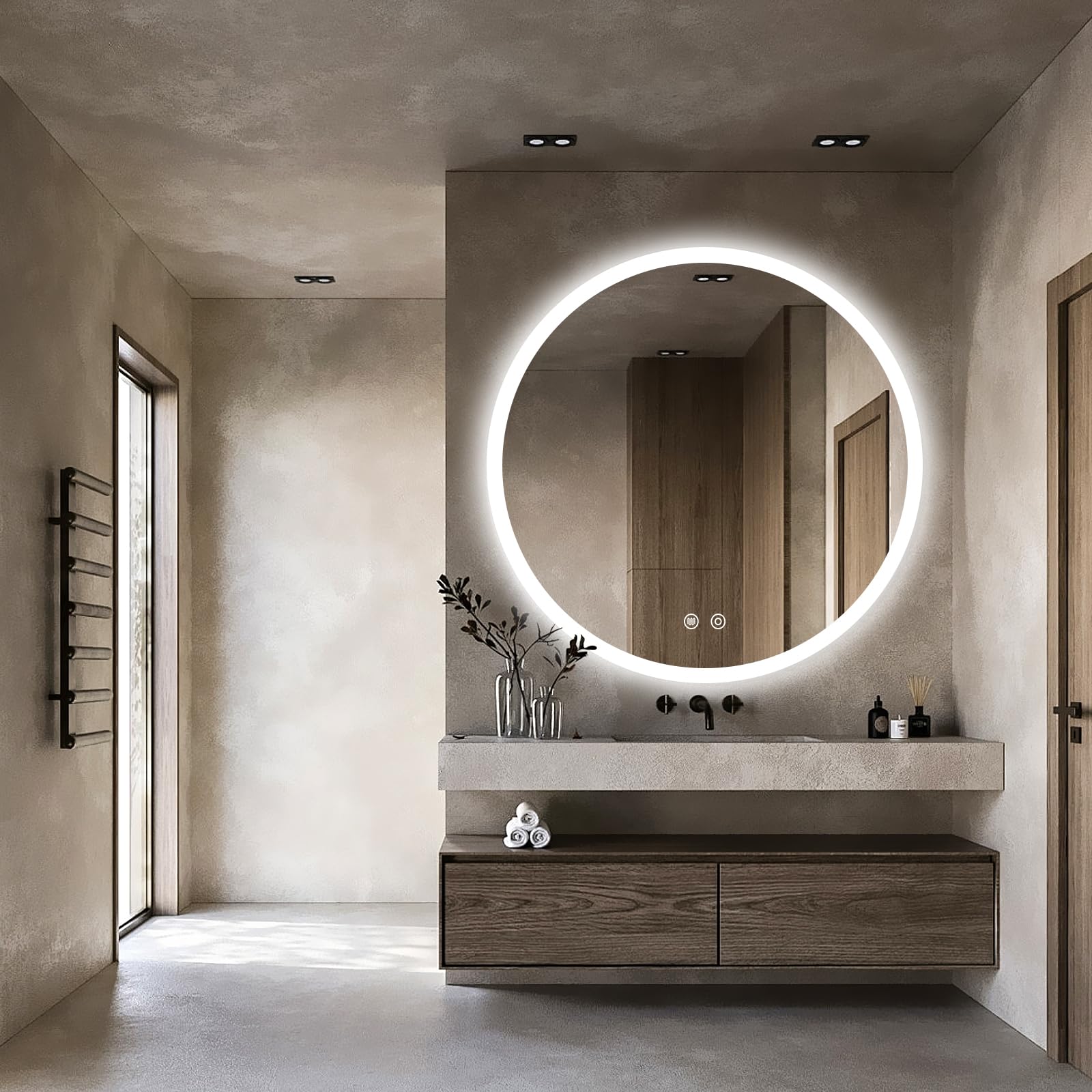 Niccy 40 Inch Round LED Mirror with Light, Backlit/Front Lighted, Frameless Wall Mounted Bathroom Vanity, 3 Color Stepless Dimmable 3000K/4500K/6000K, Anti-Fog