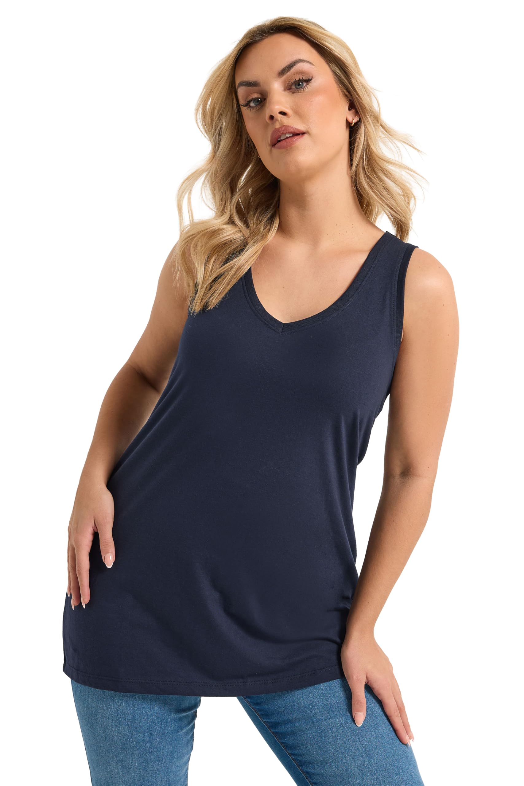 Yours Women's Navy Curve Blue V-Neck Core Vest Top - Plus Size Curve