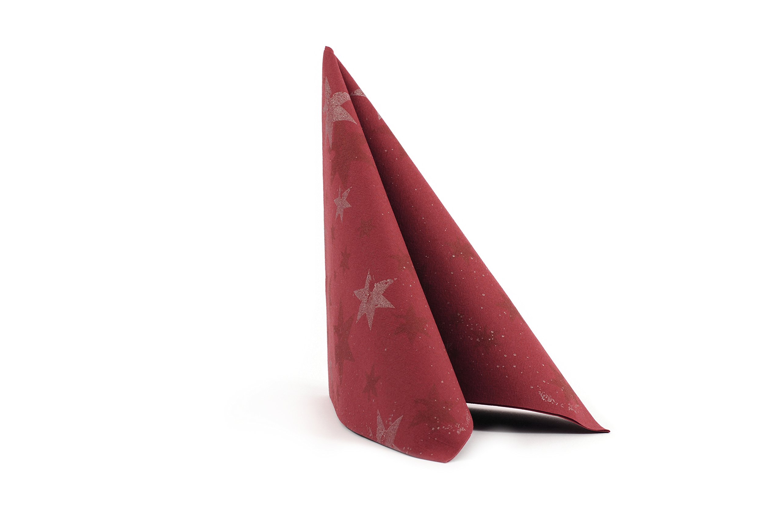Airlaid serwetki zimowe motywy materiałowe podobne 40 x 40 cm 50 sztuk w opakowaniu, wysokiej jakości materiał o wyglądzie materiału, na adwent zima Sylwester, Boże Narodzenie, imprezę, Boże Narodzenie, (czerwone wino z gwiazdami, 400)
