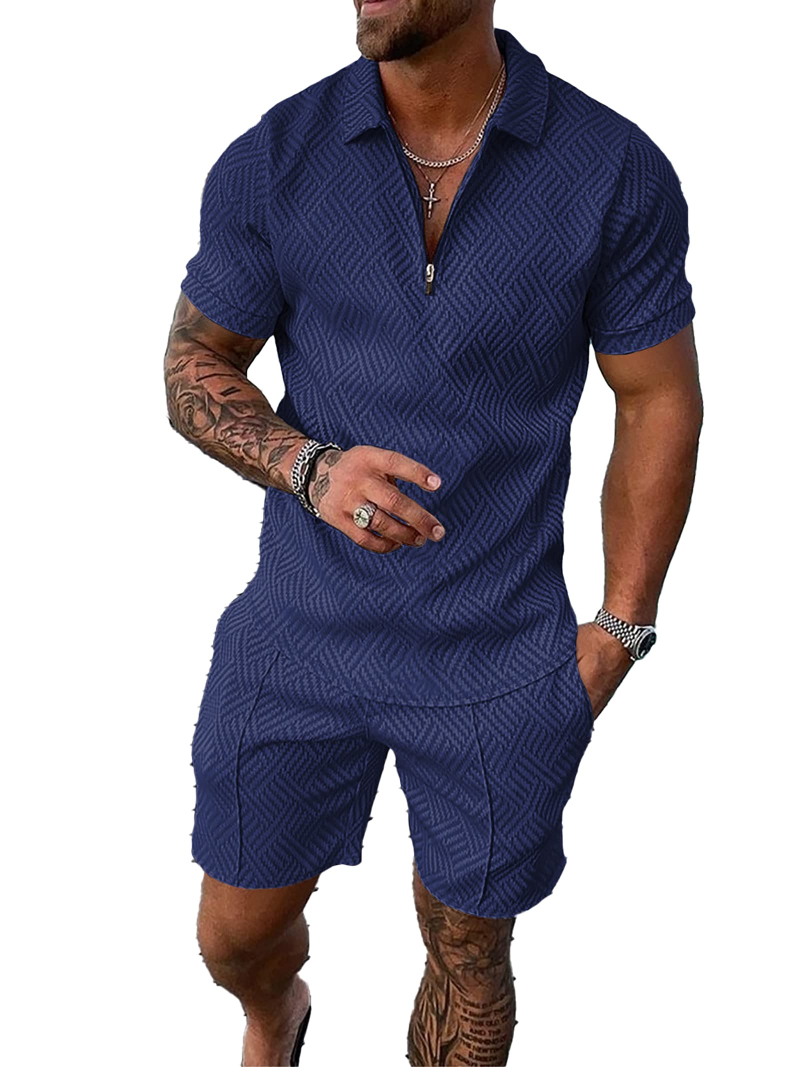 men's short sets outfits 2 piece summer tracksuit short sleeve polo shirt and shorts set casual sport suit
