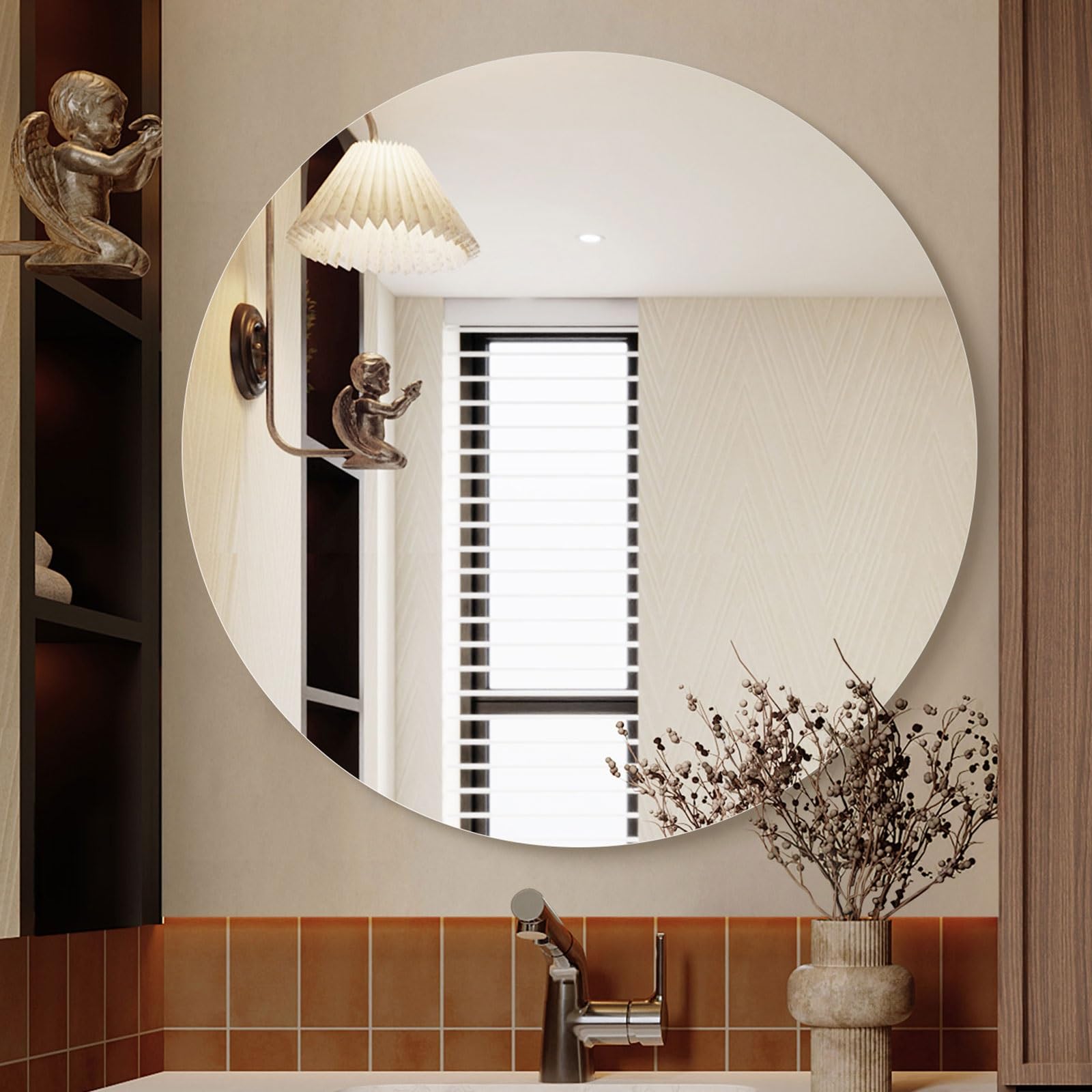 Miroir maquillage HD rond décoration murale salon verre argenté 75cm