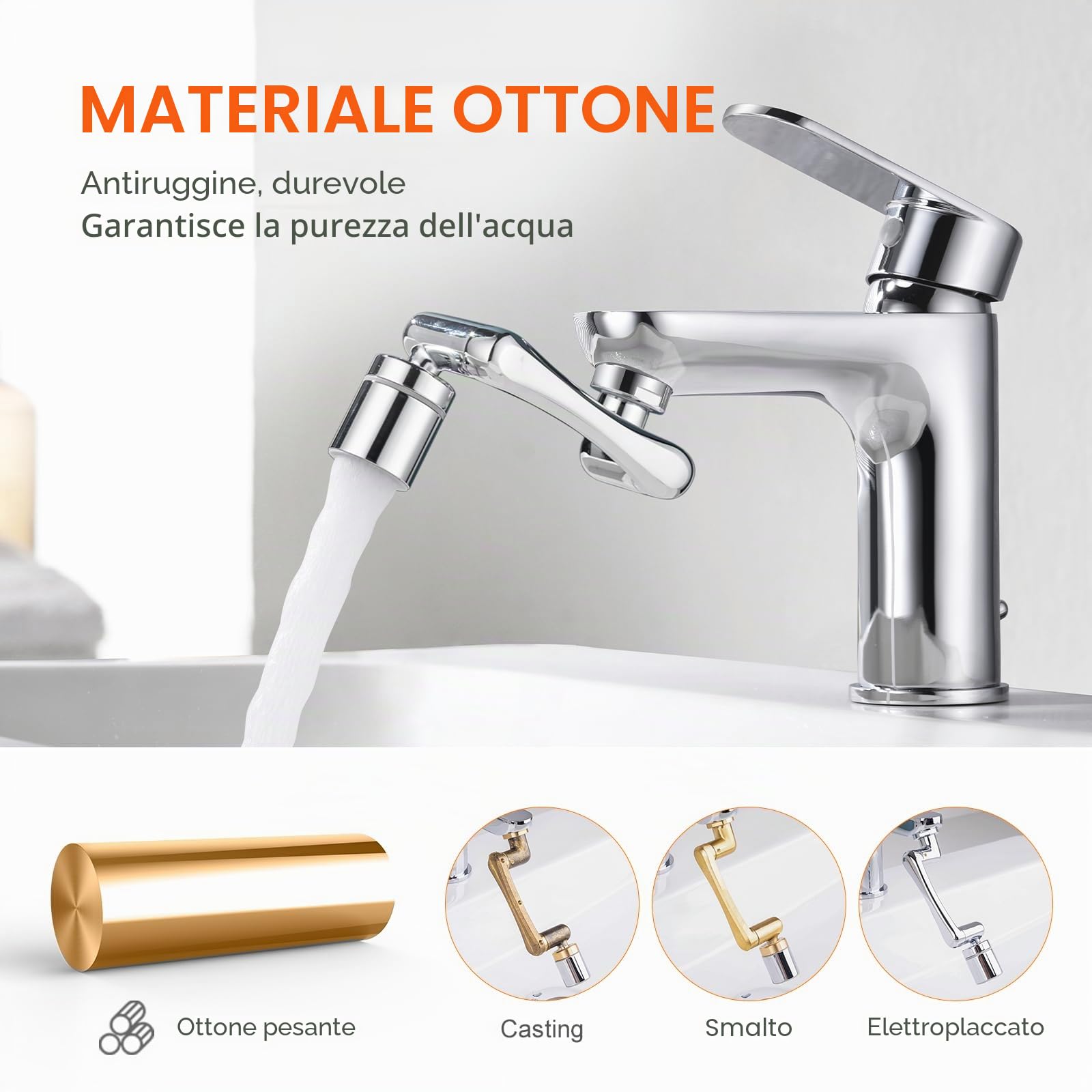Ibergrif Prolunga Rubinetto Cucina Bagno Rotante 1440 Gradi, Aeratore Regolabile, 2 Modalità di Acqua, Accessorio Facile Installazione, Filtro Antispruzzo, Argento, M91006