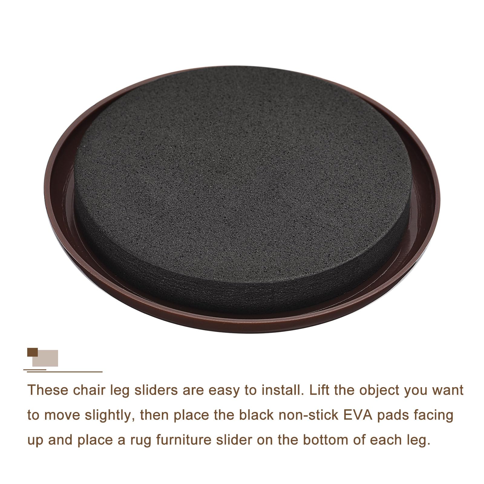 uxcell Furniture Sliders, 4Pcs 3.5" - Plastic Reusable Round Sliding Pads, Chair Glides for Carpeted Tile Vinyl Hardwood Floors (Brown) - Image 4