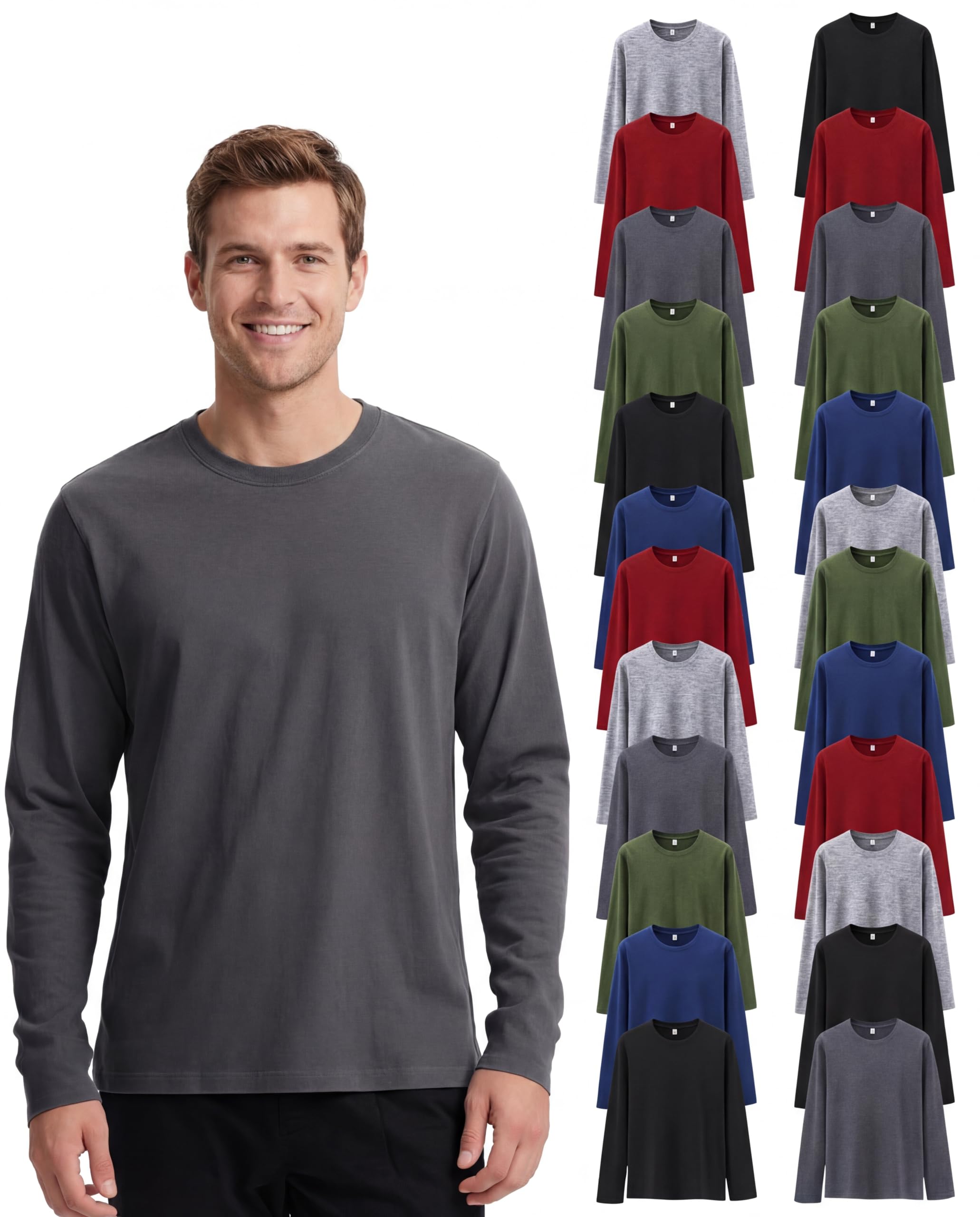 Mens Long Sleeve T-Shirts Bulk Basic Soft Crew Neck Cotton Tees Long Sleeve Shirt Wholesale Donation Homeless
