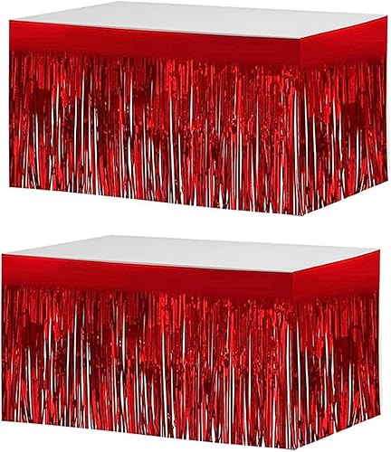 Miniatura 8 de Faldas de mesa de oropel con flecos metálicos de 9 pies x 29.5 pulgadas para mesas rectangulares, cortinas de fondo de oropel, suministros de