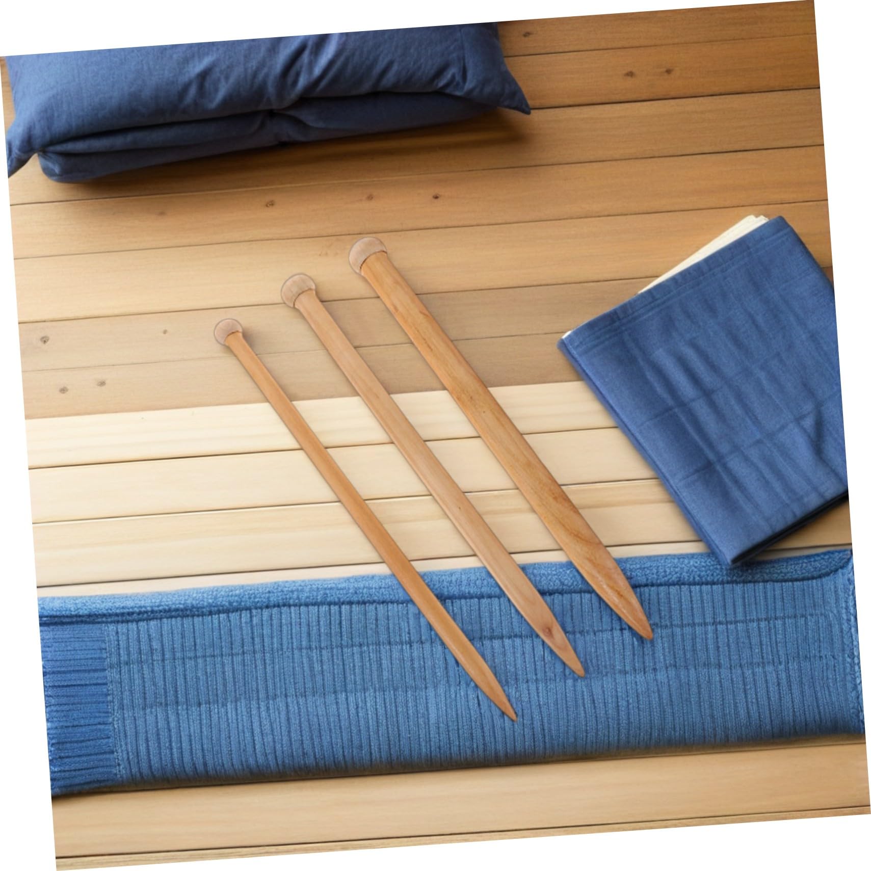 Agujas de Tejer Rectas Jumbo de Madera Beige, 6 Piezas | 35 Cm, Estructura Gruesa para Mantas E Hilo Grueso, Portátil y Resistente Flexión
