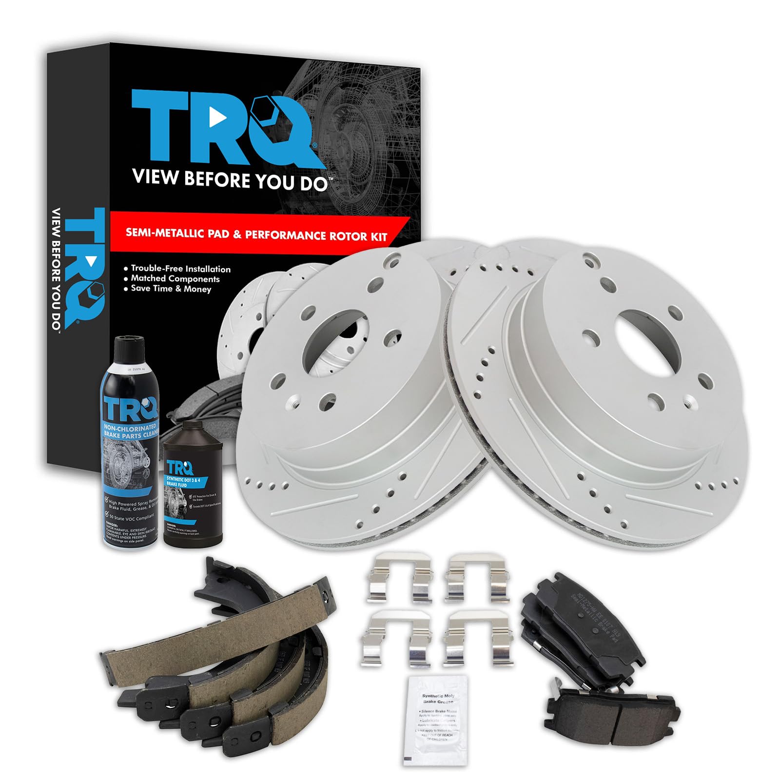 TRQ Performance Rear Performance Brake Pad &amp; Rotor Kit Semi-Metallic Premium G-Coated Compatible with 2010-2017 Chevrolet Equinox GMC Terrain