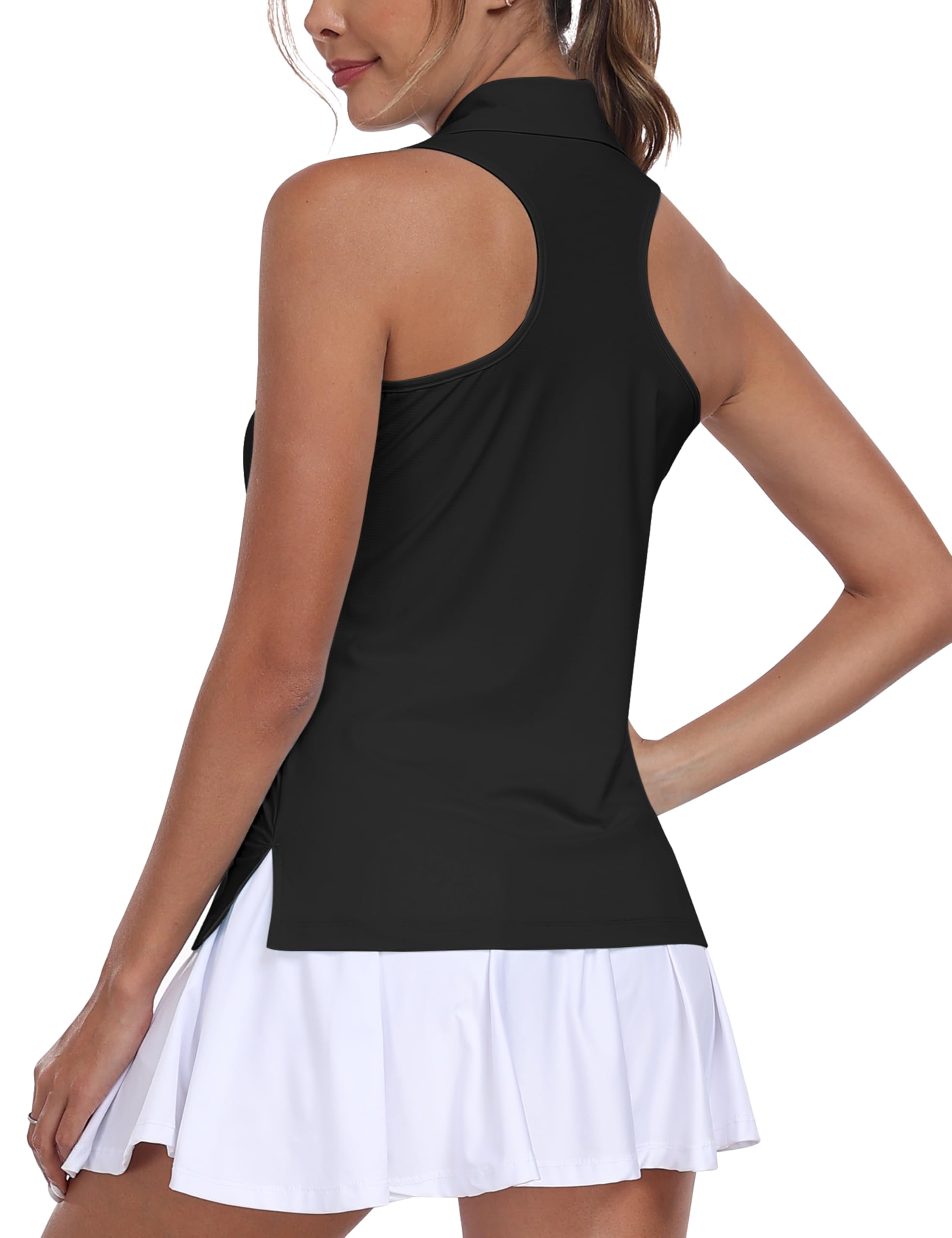 MoFiz Sleeveless Golf Polo Shirt for Women V-Neck Raceback Tennis Tank Top Workout Sport T-Shirt