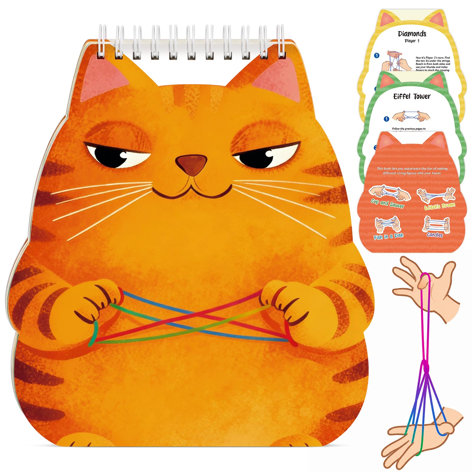 Kasfalci Cats Cradle Rainbow String Game Kit - Teen Girl Gifts for 6-8-12 Year Old Boys Girls - Road Trip &amp; Travel Toys for Kids - Classic Finger Game with 2 Strings