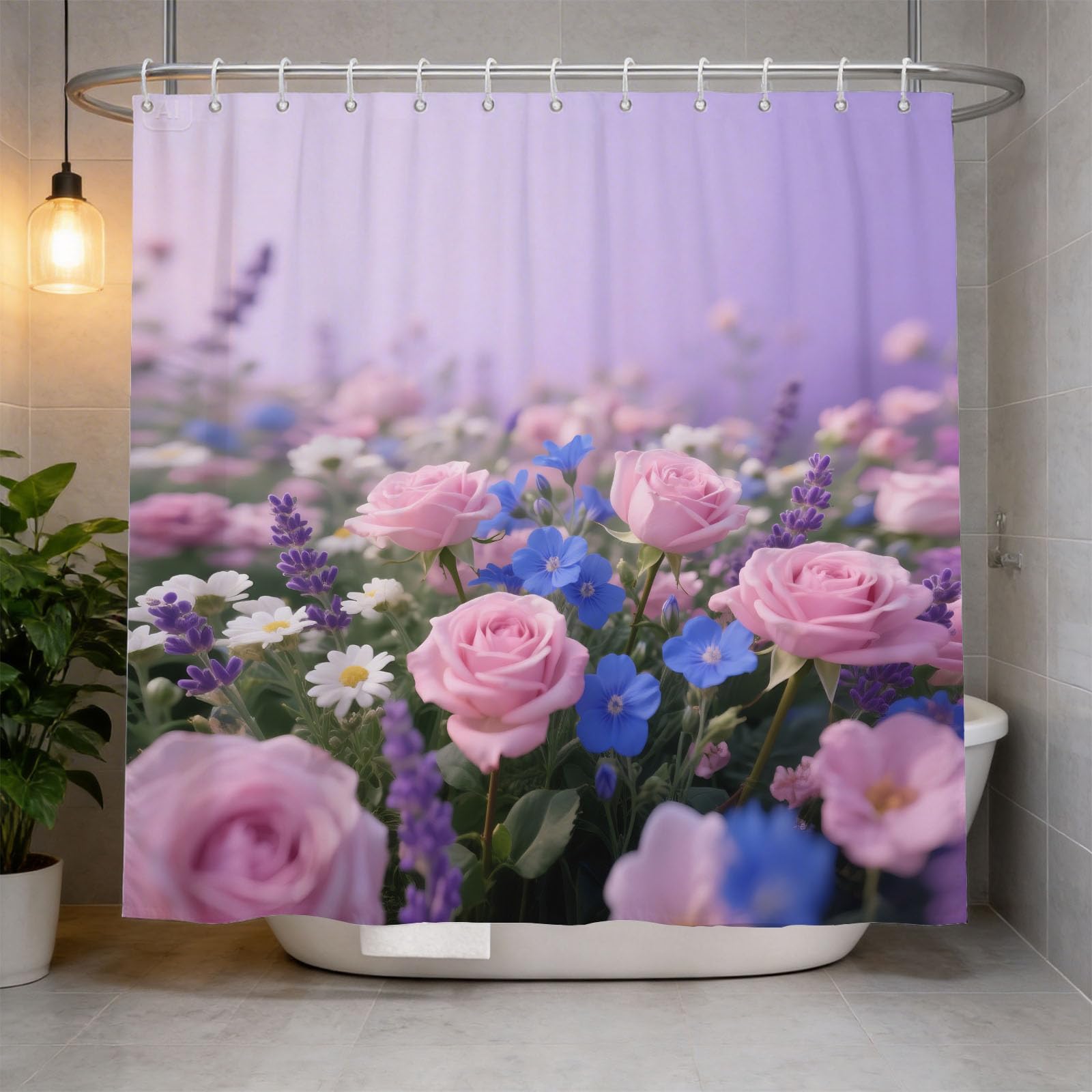 Hongduo 3D Pink Rose Shower Curtain for Stalls Bathtubs Rural Landscape Bathroom Decor Shower Curtain Set Polyester Fabric Waterproof 200x200cm/79X79 Inch with Hooks