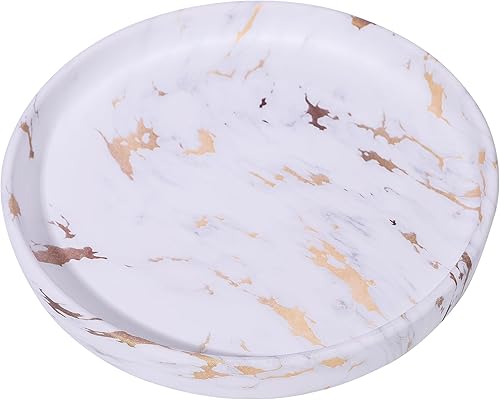 Plato de cerámica redondo de 9 pulgadas para macetas suculentas, bandeja para macetas (mármol dorado, 9 pulgadas)