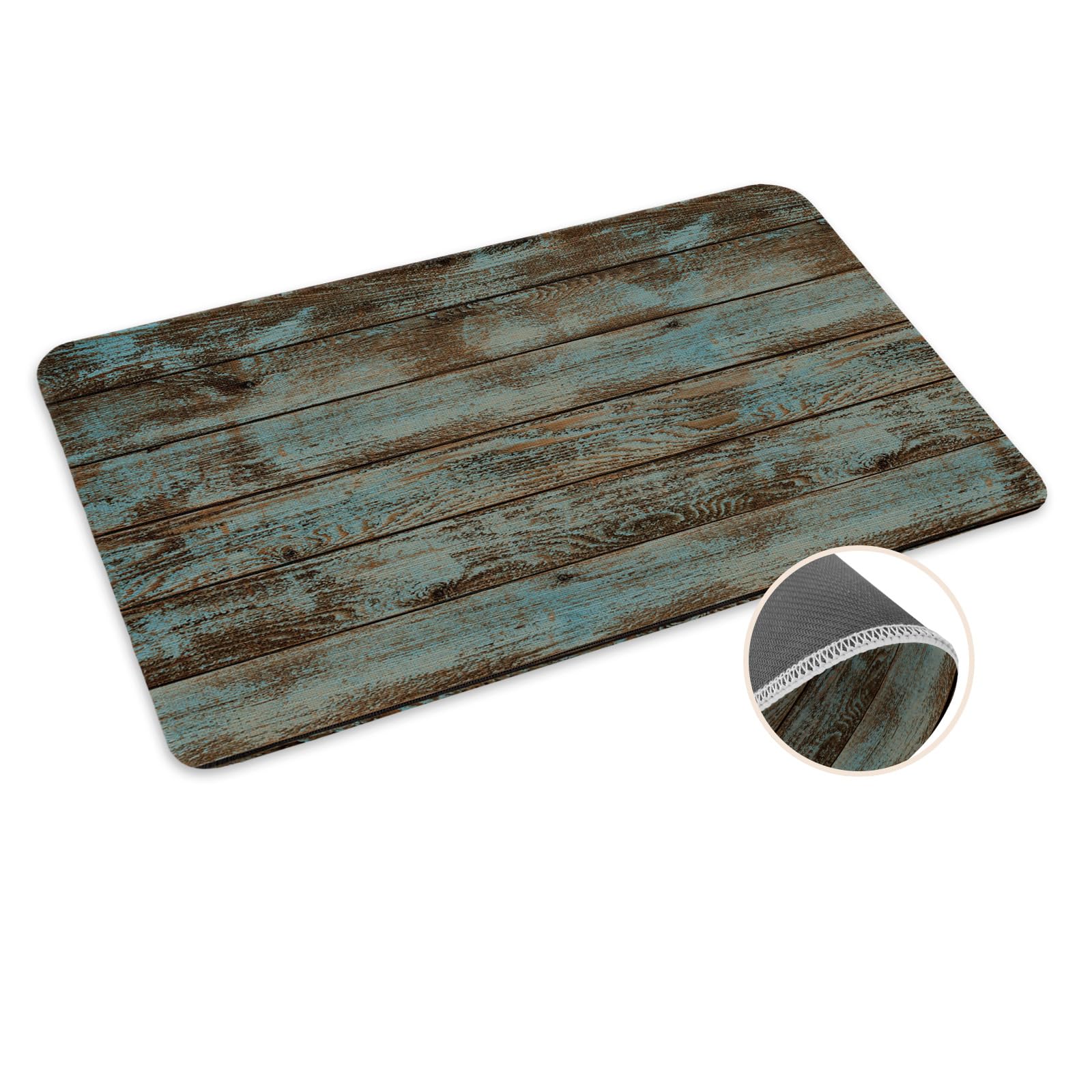 Vandarllin Farmhouse Rustic Old Barn Wood Doormats Indoor/Outdoor Home Decor Welcome Mat Kitchen Area Rug Carpet -20x31.5in-Teal Green