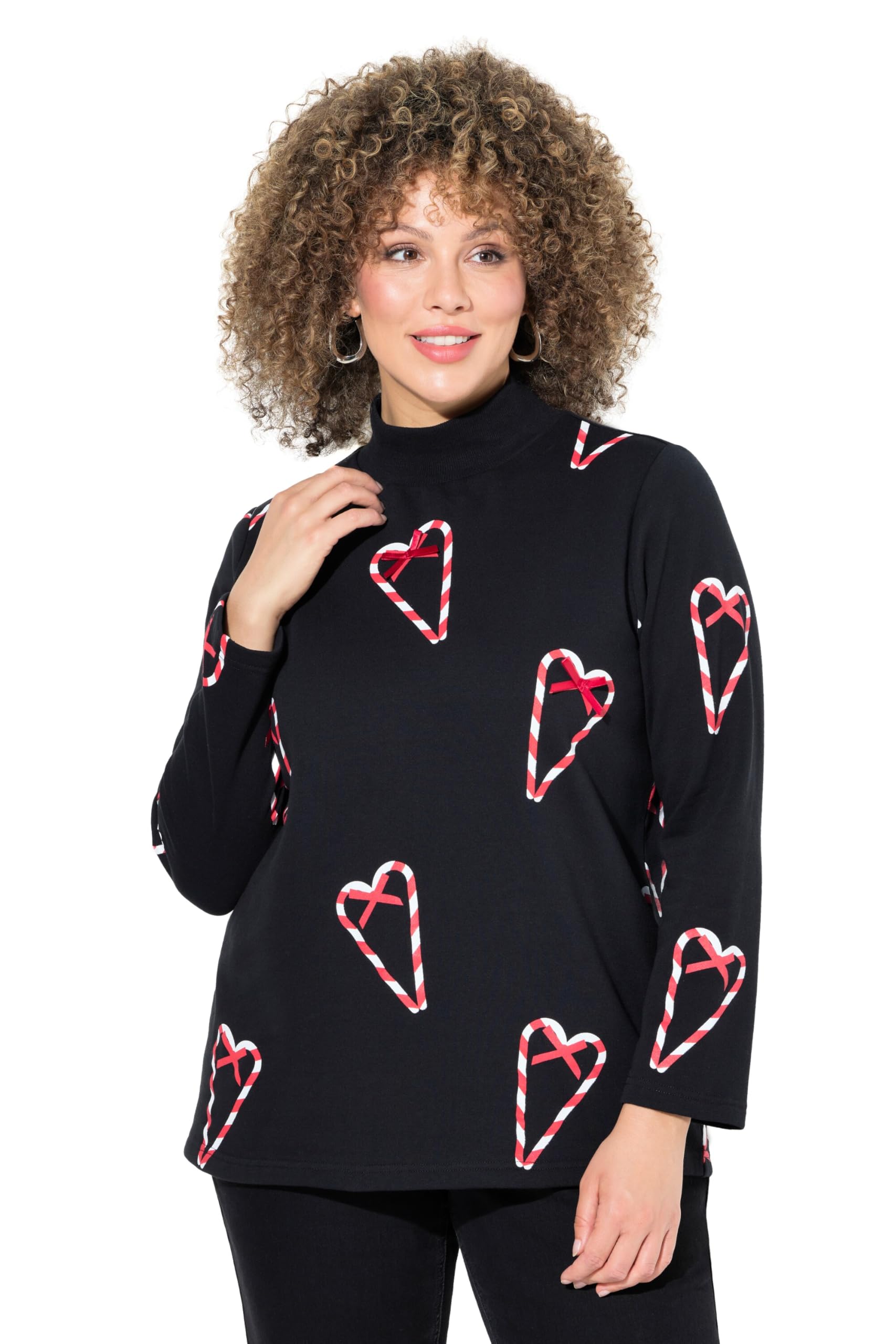 Ulla Popken Damen große Größen Übergrößen Plus Size Sweatshirt, Zuckerstangen, Classic, Stehkragen, Langarm 833684