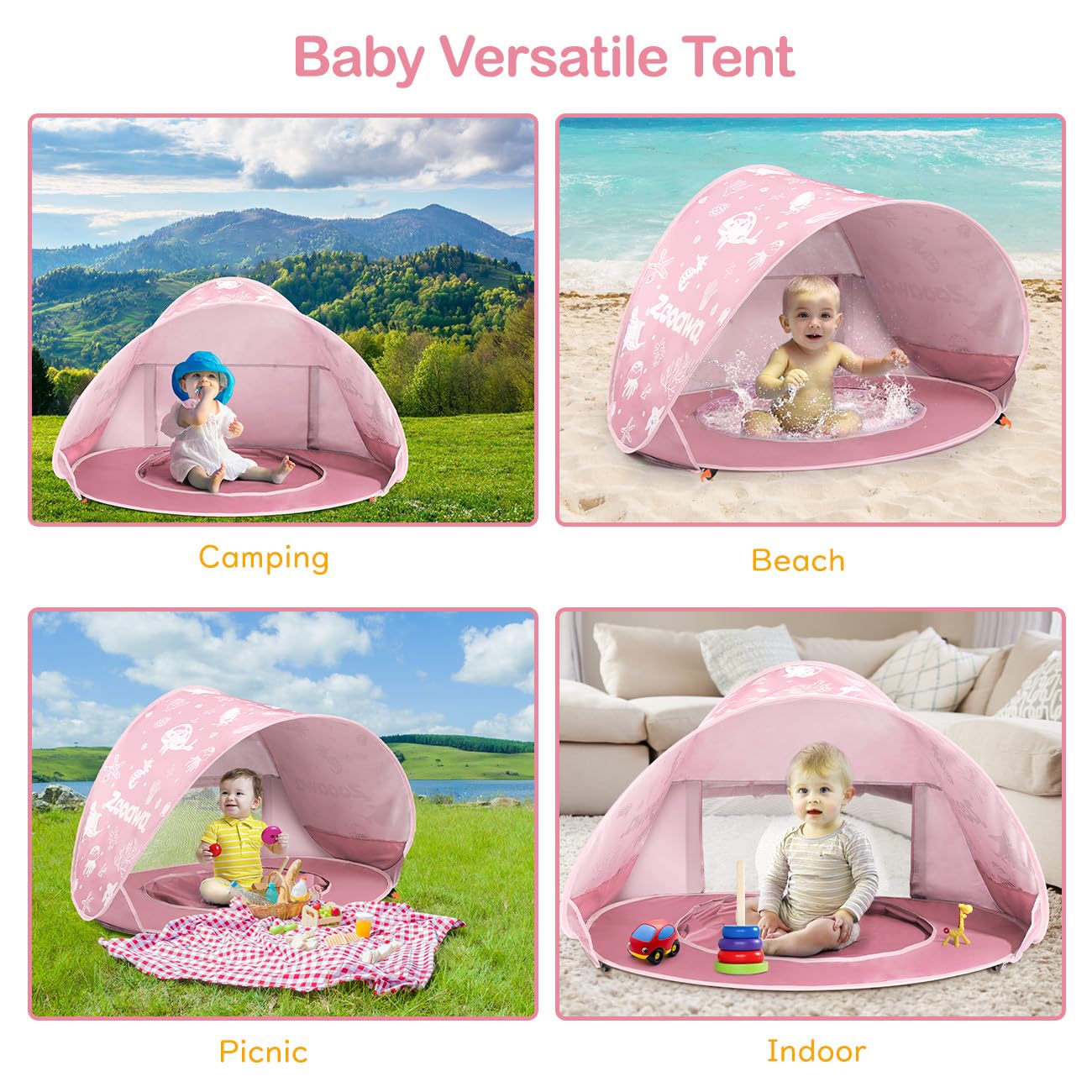 Tienda Playa Bebe, Pop up Tienda de Bebé con Piscina, Refugio Solar Carpa Playa Bebe Plegable Portátil Protección Sol para Infantil con Juego de Juguetes de Arena de Playa