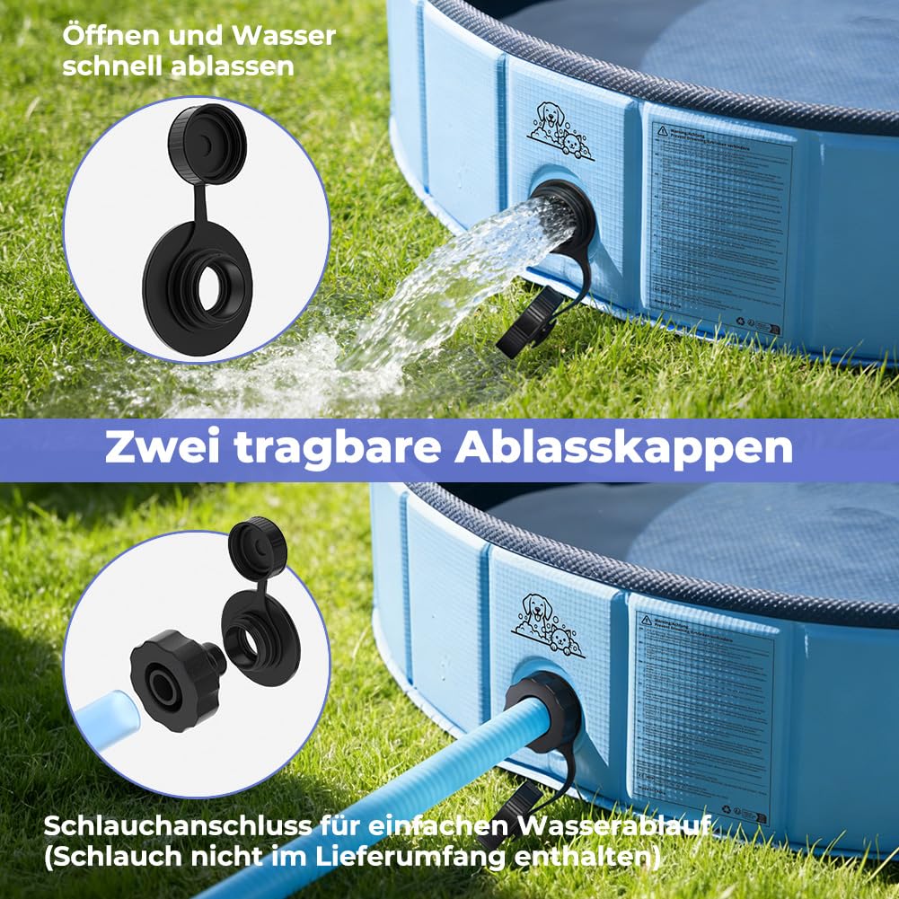 KYG Hundepool große Hunde 160x30cm – faltbar, stabil, rutschfest, einfache Entleerung, mit Ablassventil & 4 Flicken – Hunde Planschbecken für alle Hundegrößen, für den Außenbereich