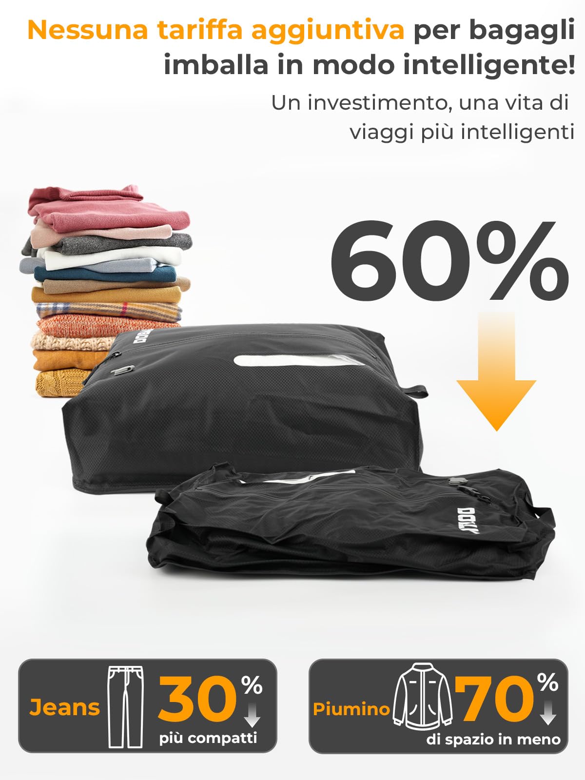 Dobaly Sacchetti Sottovuoto Professionali da Viaggio, IP67, Riutilizzabili, per Valigie e Zaini – Compatte e Durature-24L (2 Pezzi, Senza Pompa)
