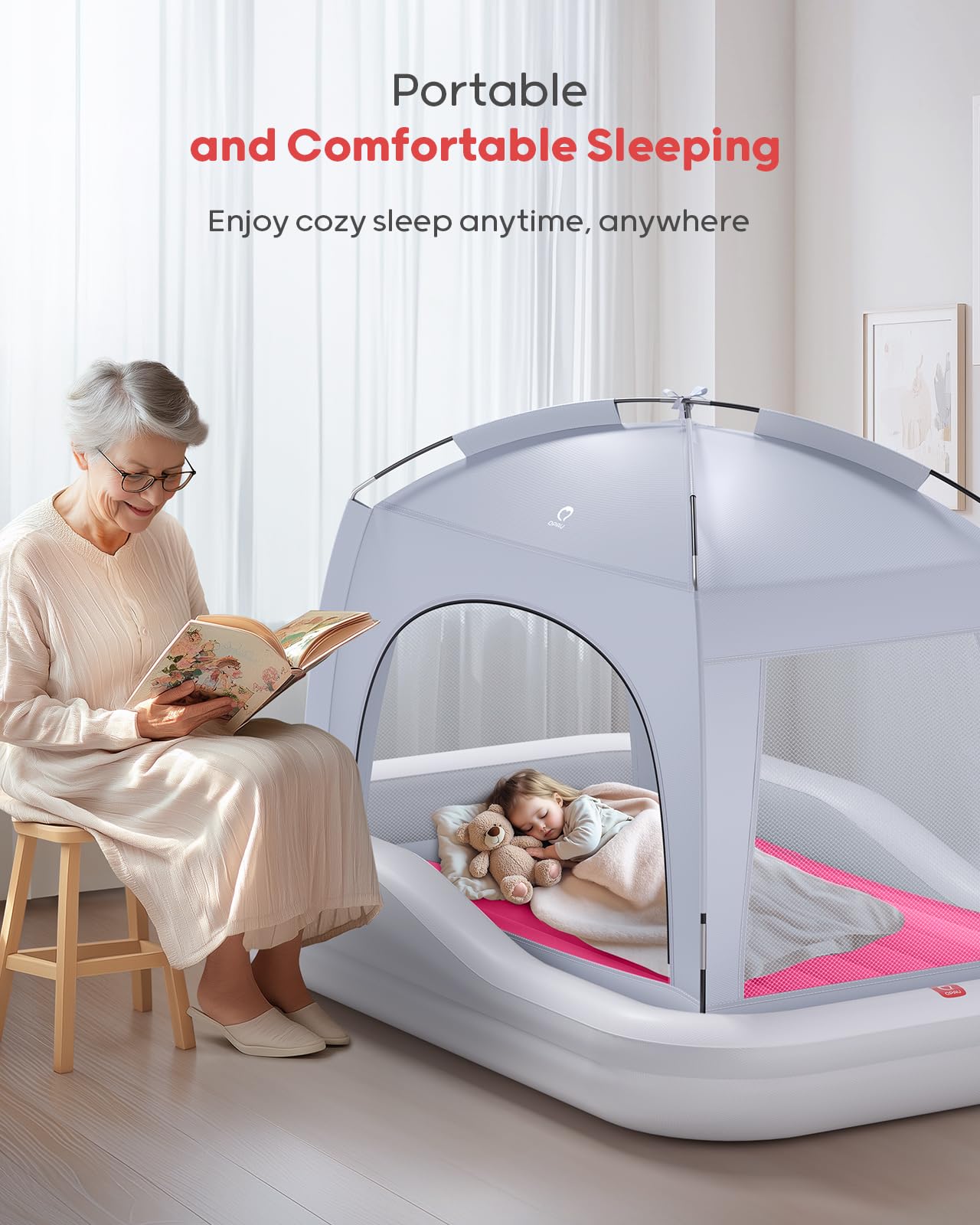 QPAU Cama inflable de viaje Toddler (gris y rojo)