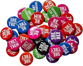 Pride and Pronouns Bulk Pack of Customisable Mixed Pronoun Badges, Colourful Customisable Pronoun Pin Badges, Pronouns LGBTQ+ Pin Brooch For Pride, 1 inch (25mm) Diameter Badge (Pack of 100)