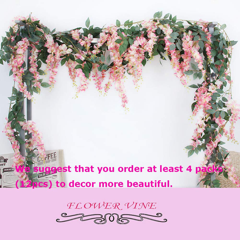 Künstliche Glyzinie aus Seide, Rattan, hängende Blumengirlande, Efeu, Pflanzen, für den Außenbereich, Hochzeit, Party, Zuhause, Garten, Wanddekoration, 4 Stück (rosa)