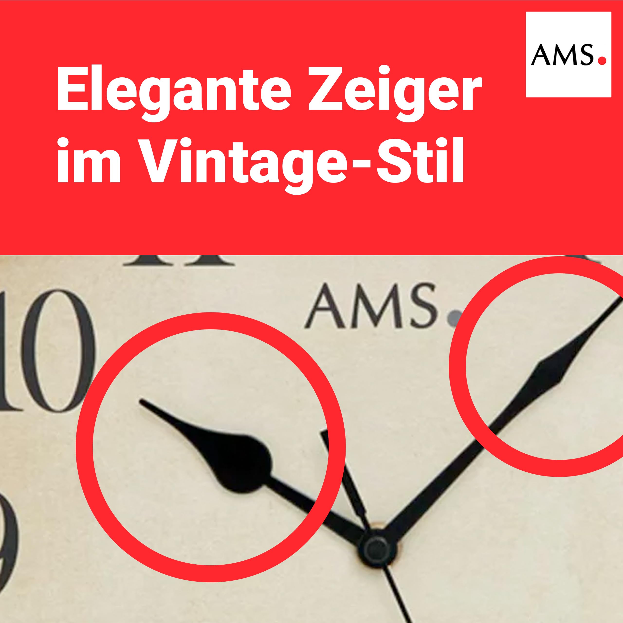 AMS 5962 Wanduhr 32 cm - Lautlos ohne Tickgeräusche, Vintage Retro, Funkwanduhr mit Arabischen Ziffern, Bruchsicheres Acrylglas, Analoge Funkuhr für Wohnzimmer, Küche & Büro