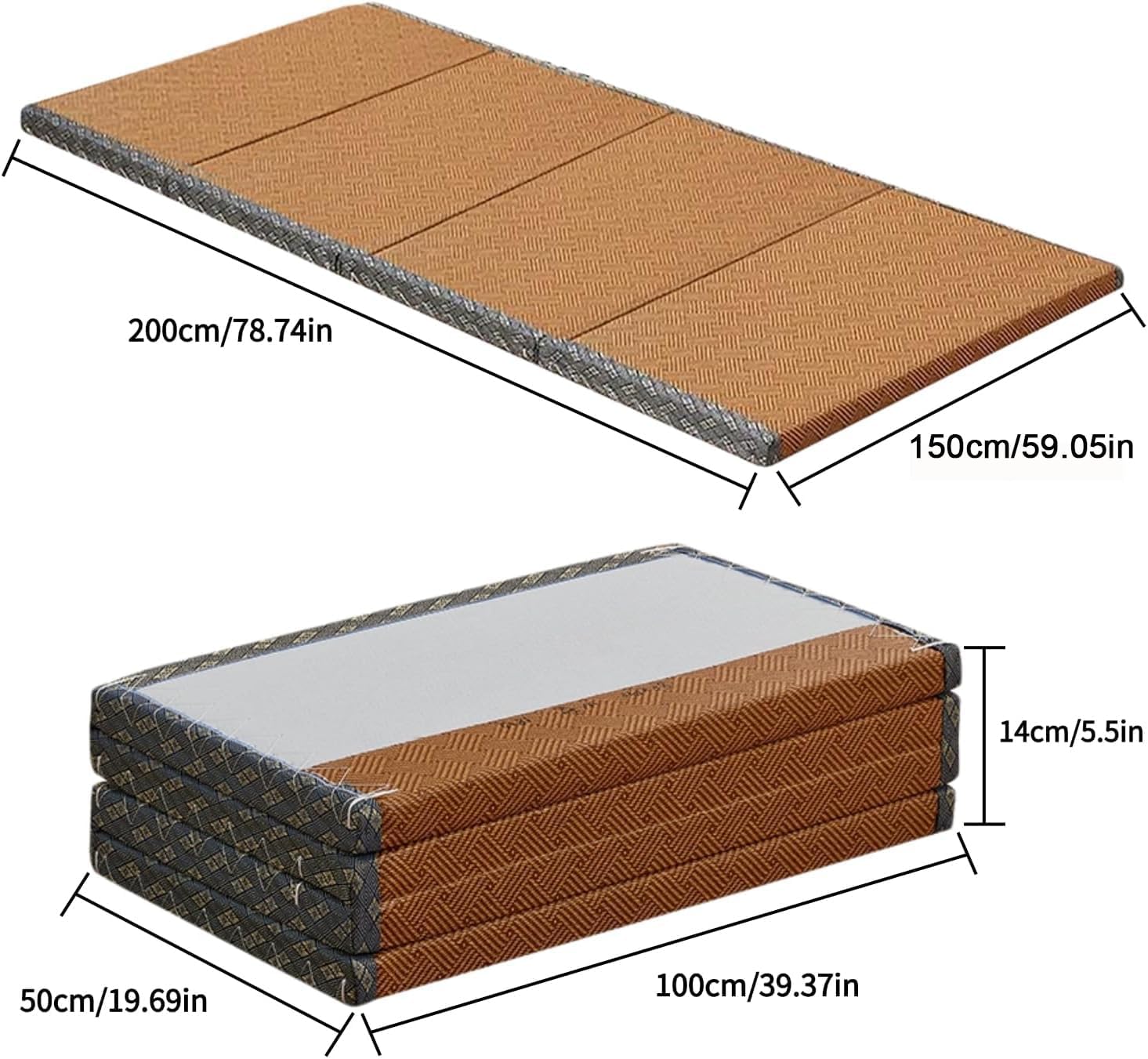 Japanese Floor Mattress, Coconut Coir Futon Mattress, Foldable Tatami Mat, Thick Tatami Mattress Suitable for Camping, Guest Room, Portable, Twin (Brown, 59"×79"×1.38")