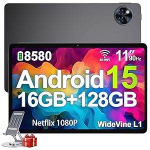 DOOGEE U11 Tablet Android 15 Ultimo, 11 Pollici IPS, 16GB + 128GB / TF 2TB Octa - Core, 8580mAh Tablet PC, 13MP + 5MP, Widevine L1 Tablet in Offerta, Dual Speakers, 90HZ / OTG / WiFi 5G / Face Unlock / BT5.0 Nero