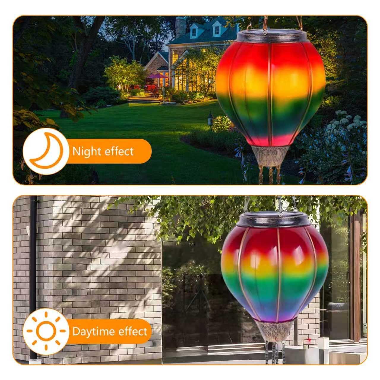 Giwnhvx Art & Gift - Lanterna solare a forma di mongolfiera, luci a LED a sospensione a energia solare, decorazione portatile impermeabile, 1 pezzo, B