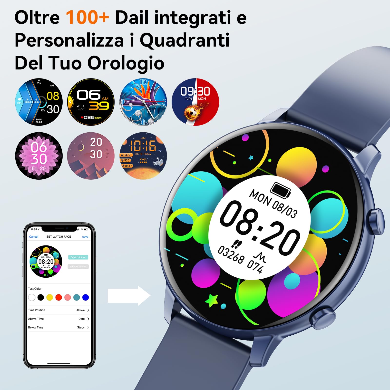 Hwagol Smartwatch Uomo Donna, Round Waterproof Fitness Tracker 140+ modalità Sportive Orologio Smartwatch con Contapassi/Cardiofrequenzimetro/SpO2/Cronometro per Android iOS